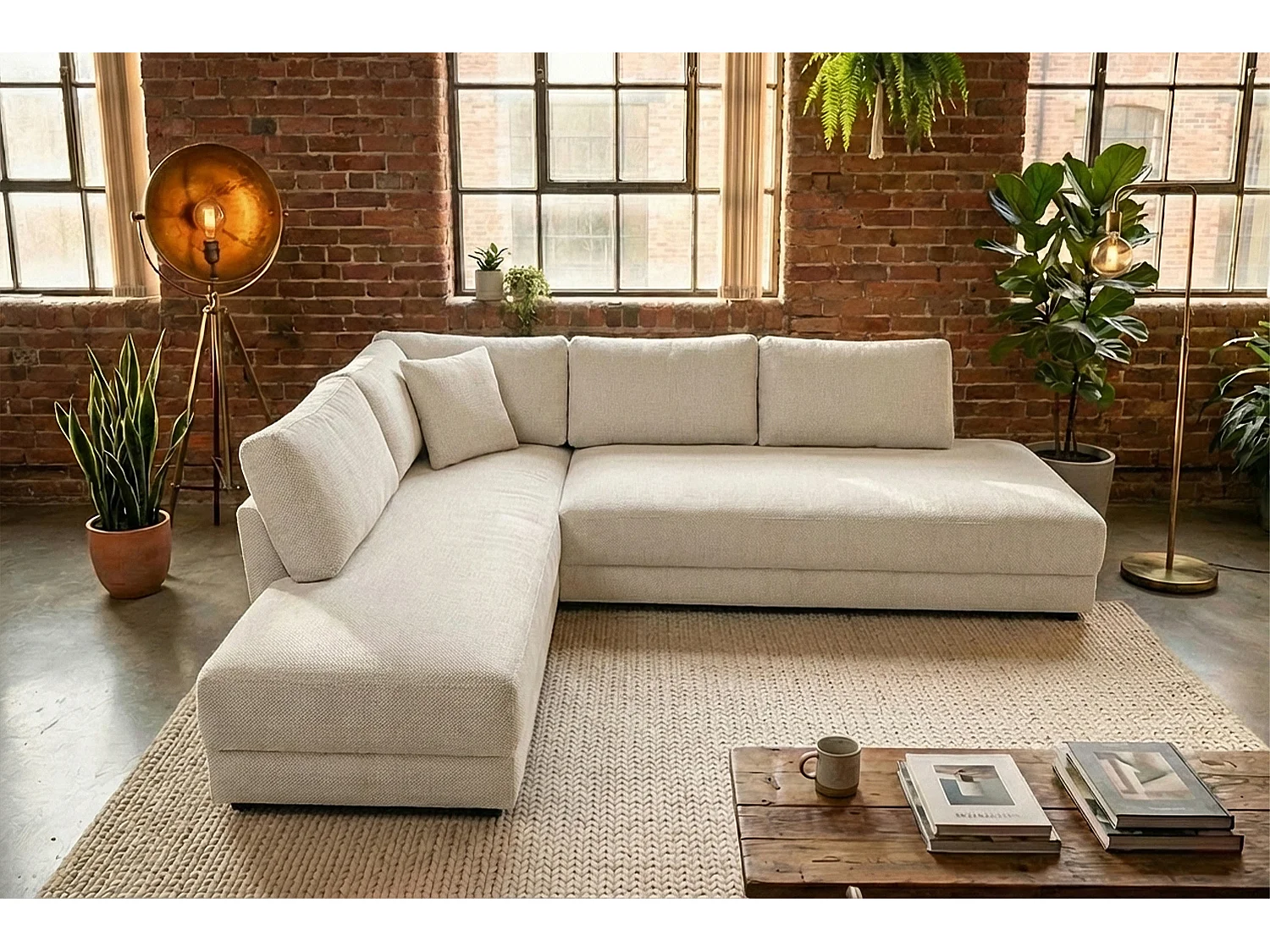 Schlafsofa - Cremeweiß Flachgewebe - SADIRA