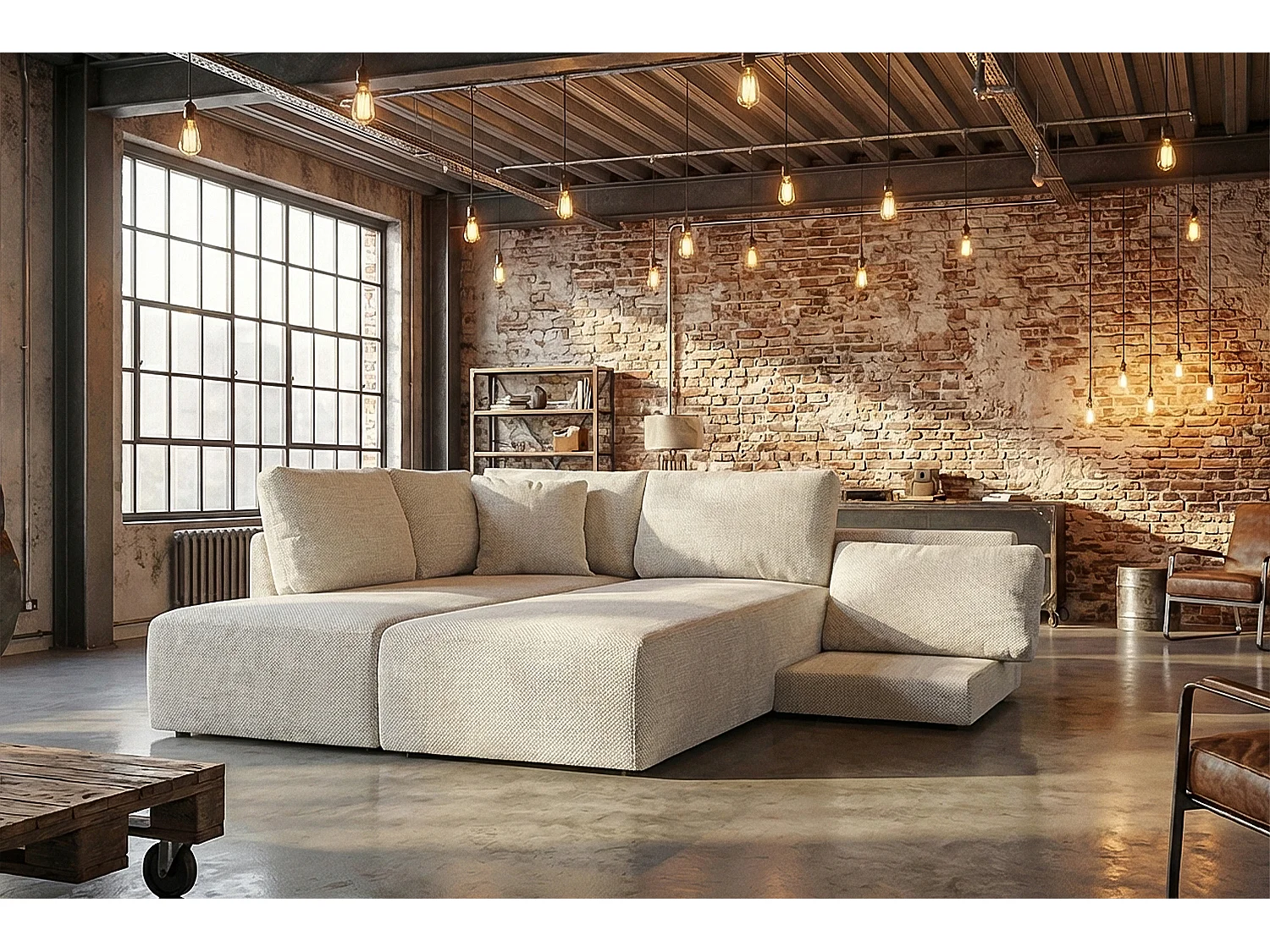 Schlafsofa - Cremeweiß Flachgewebe - SADIRA