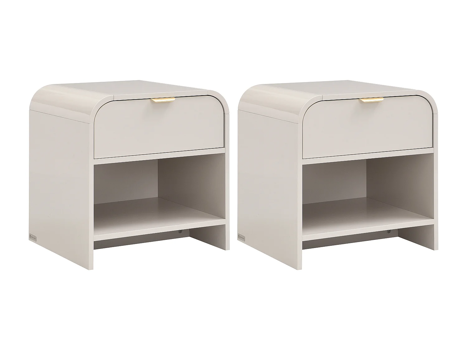 Lot de 2 tables de chevet avec 1 tiroir et 1 niche - MDF - Beige et doré - ORALINO