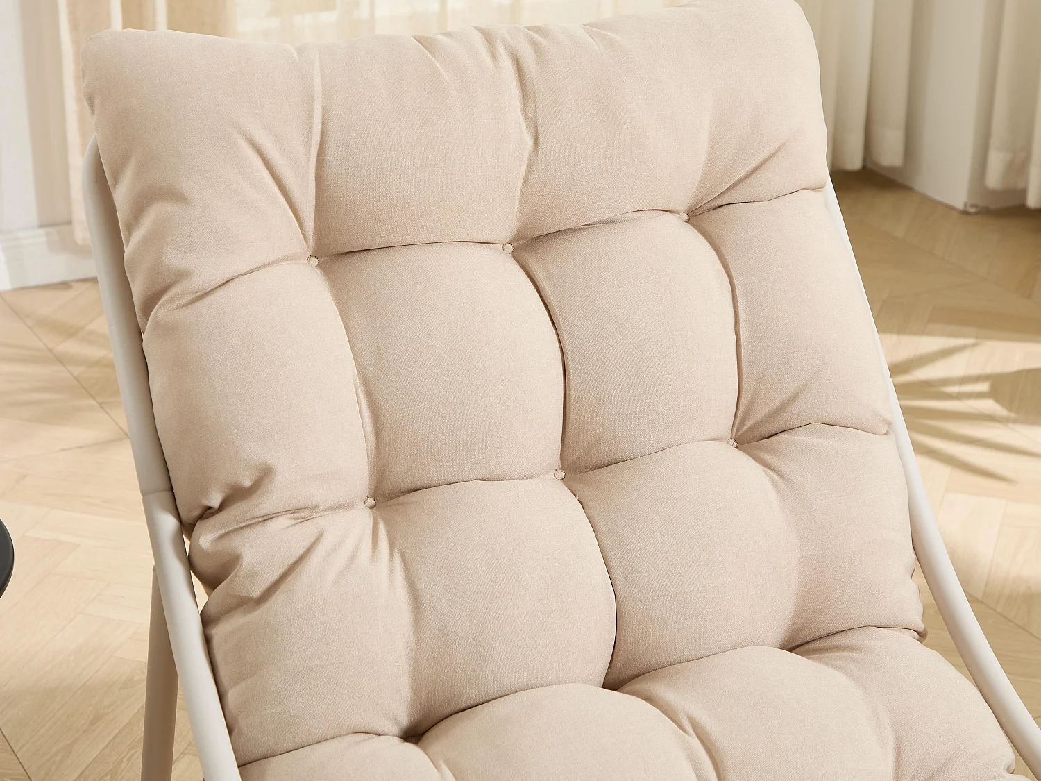 Fauteuil extérieur en acier avec coussin, pouf offert, chaise de jardin moderne pour terrasse et balcon