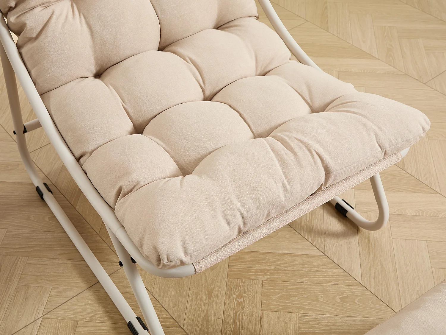 Fauteuil extérieur en acier avec coussin, pouf offert, chaise de jardin moderne pour terrasse et balcon