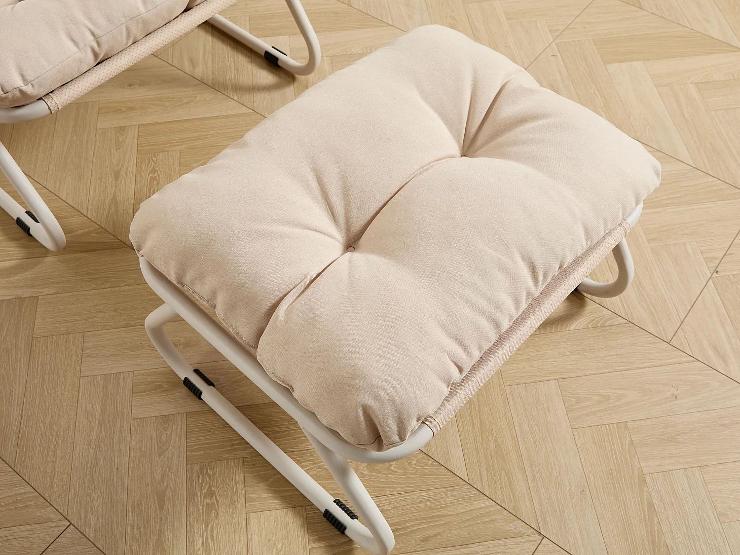 Fauteuil extérieur en acier avec coussin, pouf offert, chaise de jardin moderne pour terrasse et balcon