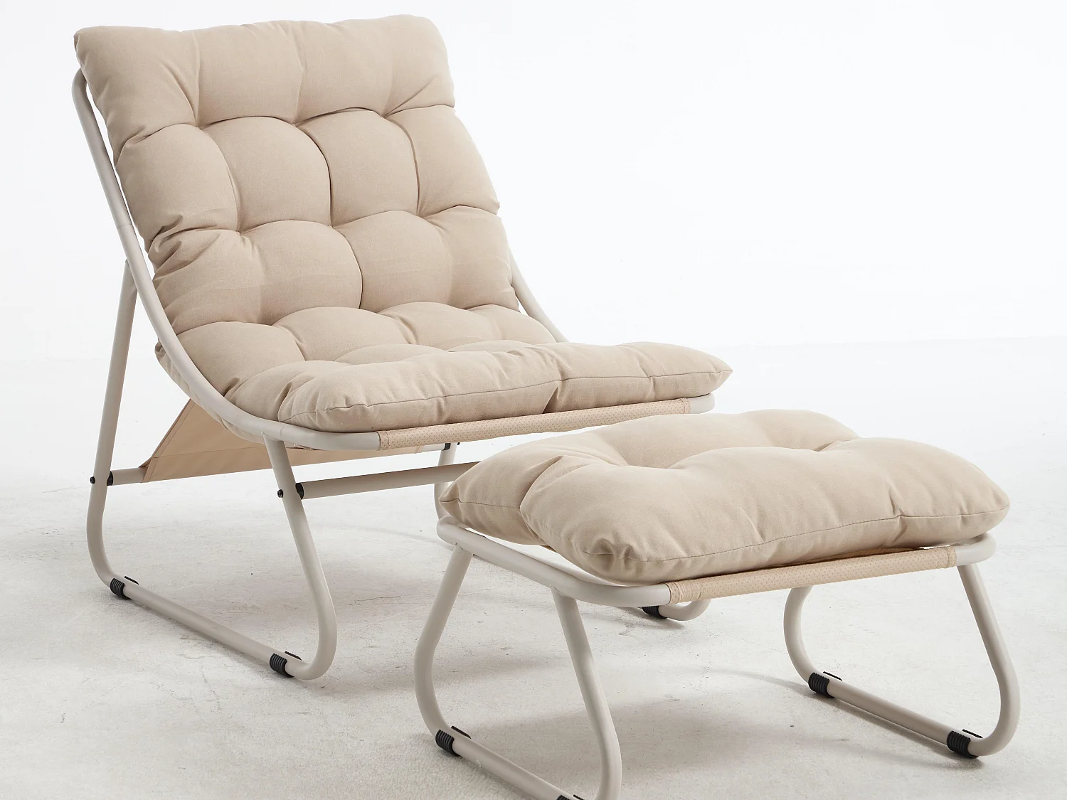 Fauteuil extérieur en acier avec coussin, pouf offert, chaise de jardin moderne pour terrasse et balcon