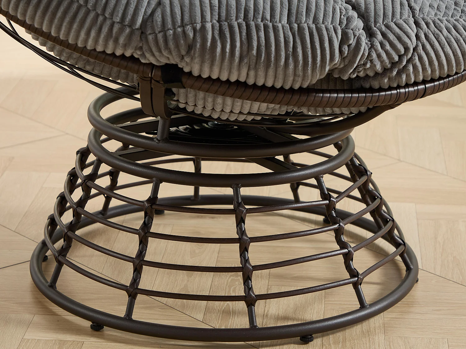 Papasan lounge stoel bohemien stijl, 360° draaibaar, eivormig van PE-rotan met dik kussen voor woonkamer en balkon