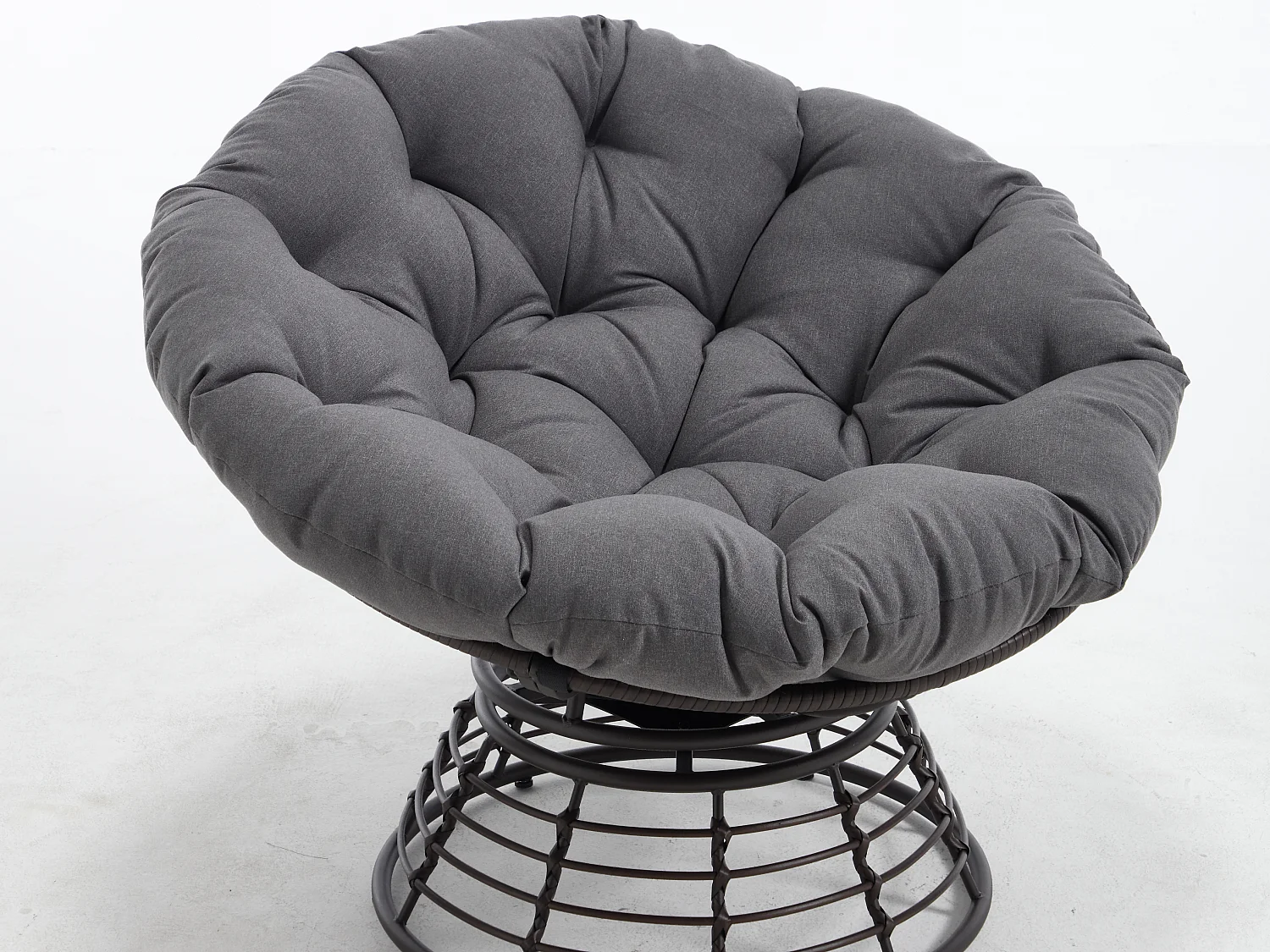 Fauteuil lounge papasan style bohème, pivotant 360° forme œuf en rotin PE avec coussin épais pour salon et balcon