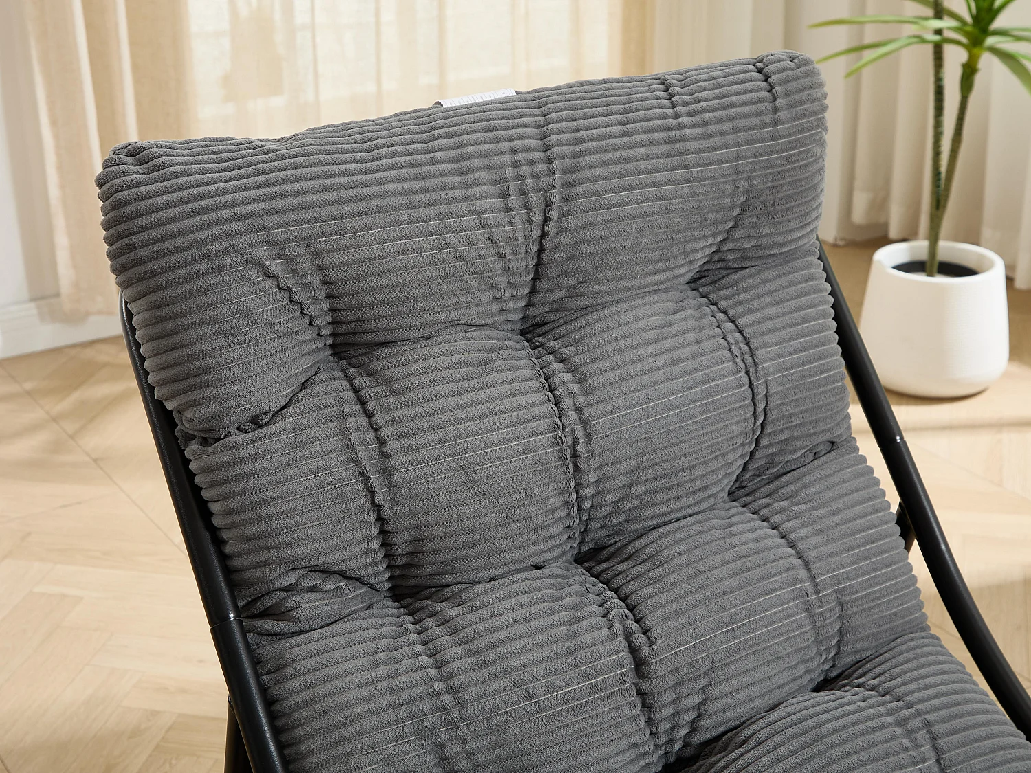 Fauteuil extérieur en acier avec coussin, pouf offert, chaise de jardin moderne pour terrasse et balcon