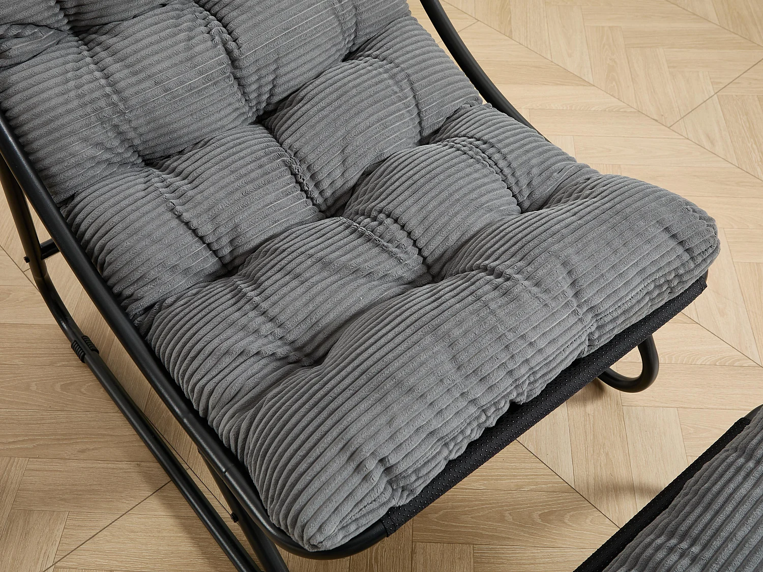 Fauteuil extérieur en acier avec coussin, pouf offert, chaise de jardin moderne pour terrasse et balcon