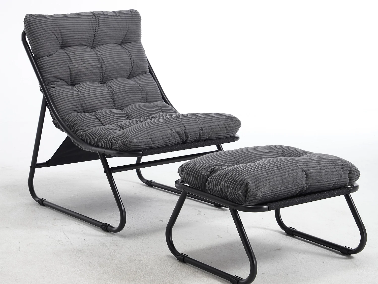 Fauteuil extérieur en acier avec coussin, pouf offert, chaise de jardin moderne pour terrasse et balcon