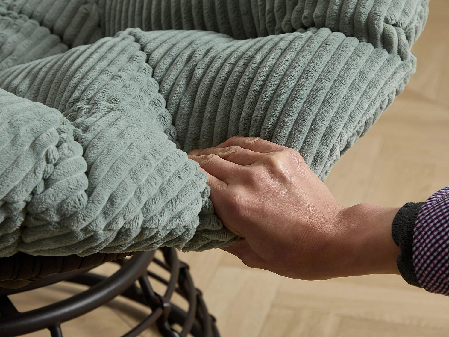 Papasan lounge stoel bohemien stijl, 360° draaibaar, eivormig van PE-rotan met dik kussen voor woonkamer en balkon