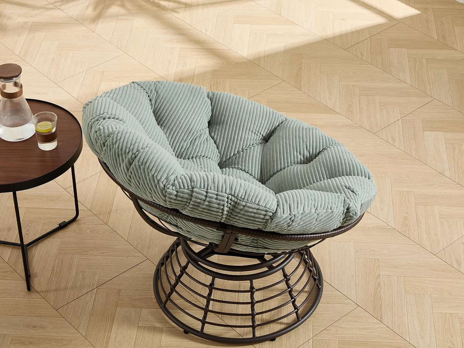 Papasan lounge stoel bohemien stijl, 360° draaibaar, eivormig van PE-rotan met dik kussen voor woonkamer en balkon