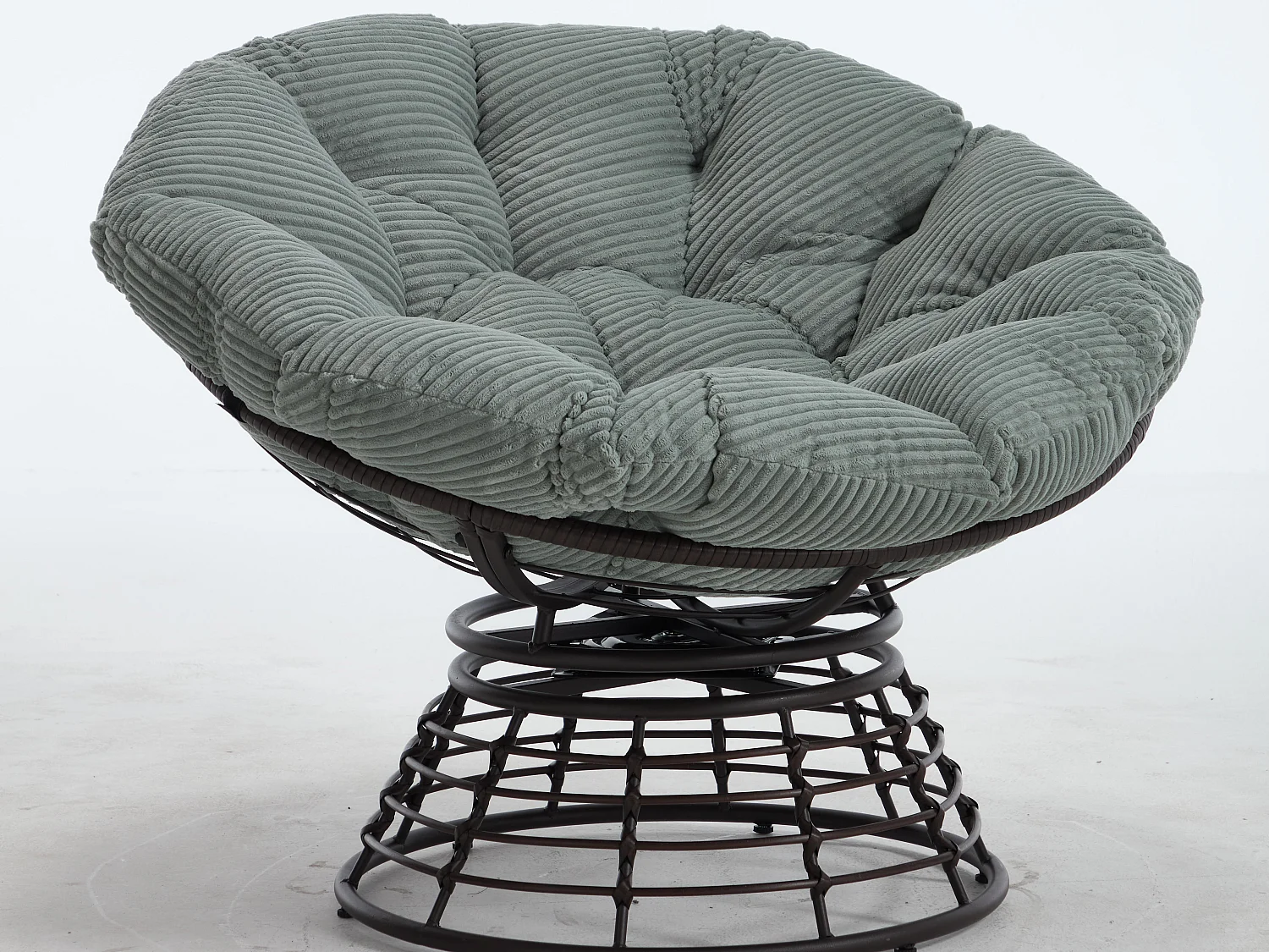 Fauteuil lounge papasan style bohème, pivotant 360° forme œuf en rotin PE avec coussin épais pour salon et balcon
