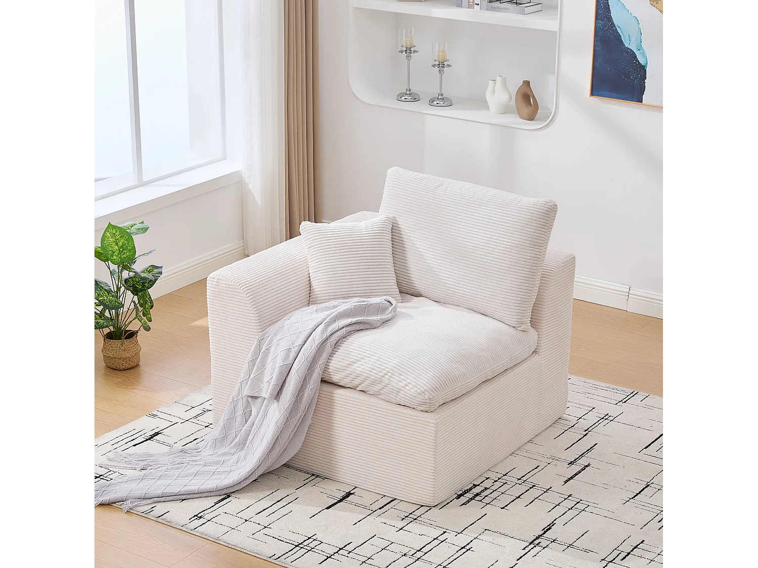 Fauteuil modulable en velours côtelé, Mousse mémoire et ressorts, Canapé compressé 1 places