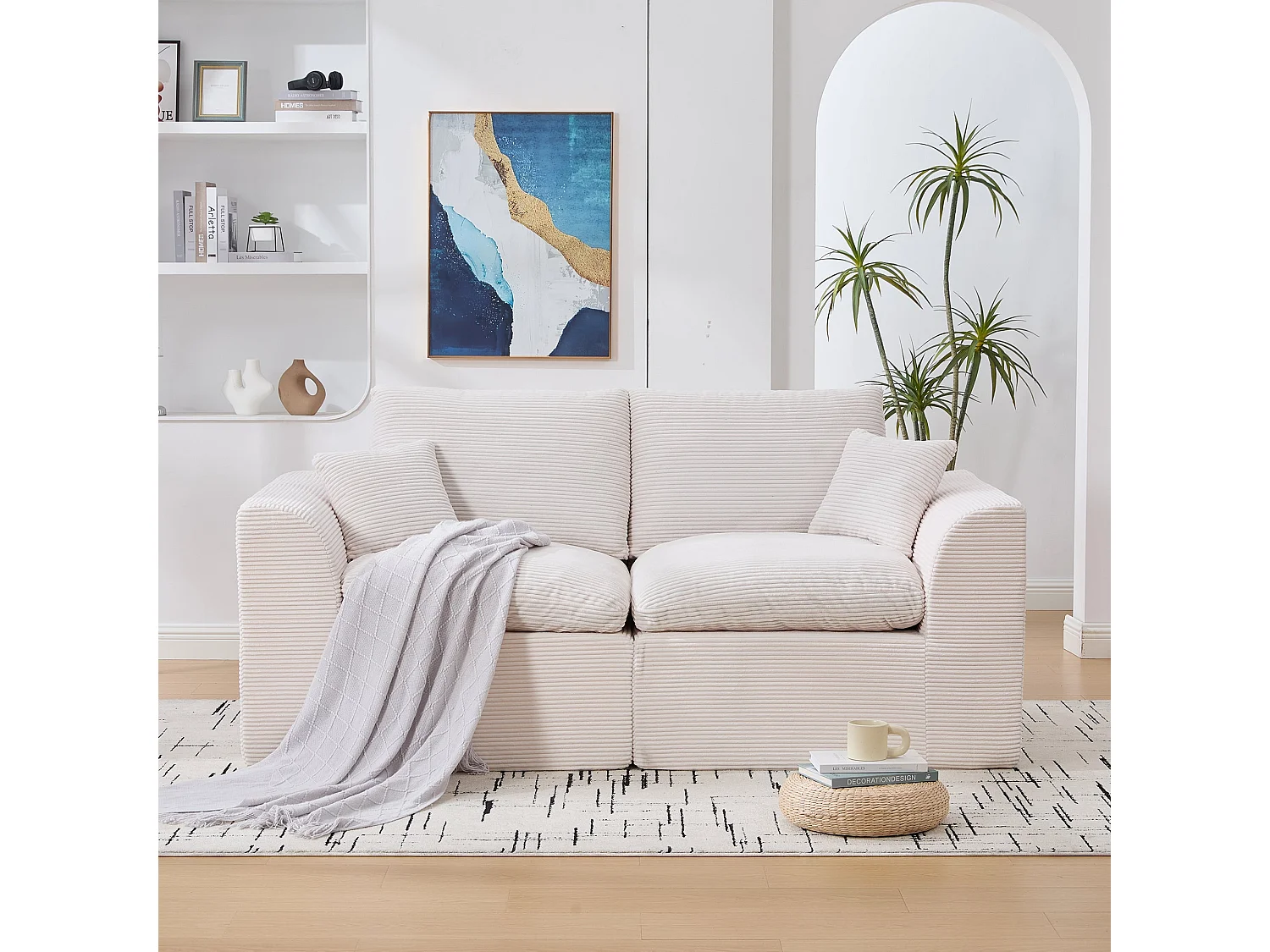 Fauteuil modulable en velours côtelé, Mousse mémoire et ressorts, Canapé compressé 1 places