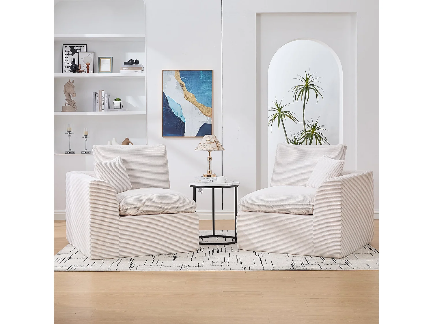 Fauteuil modulable en velours côtelé, Mousse mémoire et ressorts, Canapé compressé 1 places