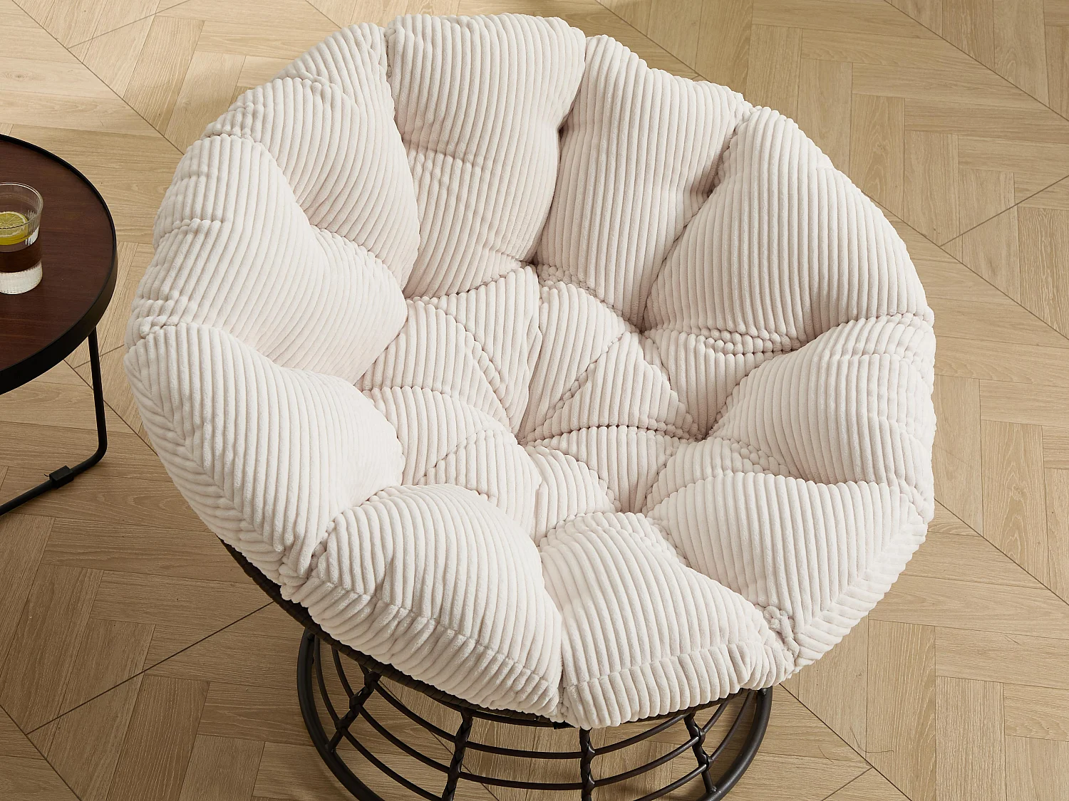 Papasan lounge stoel bohemien stijl, 360° draaibaar, eivormig van PE-rotan met dik kussen voor woonkamer en balkon