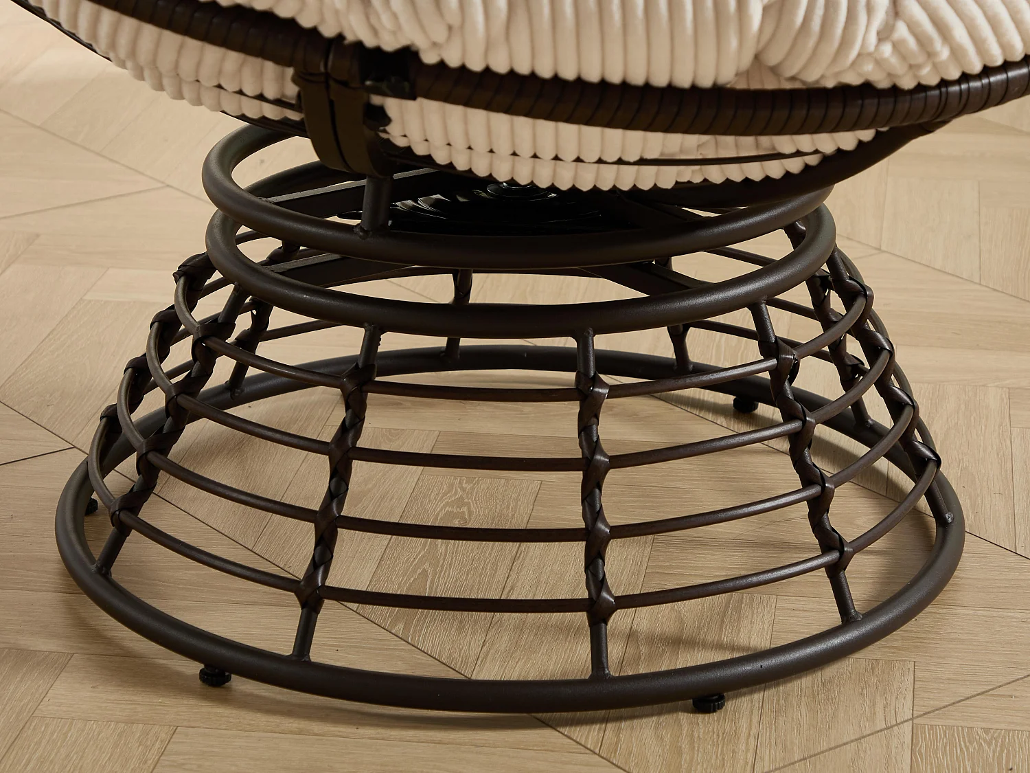 Papasan lounge stoel bohemien stijl, 360° draaibaar, eivormig van PE-rotan met dik kussen voor woonkamer en balkon