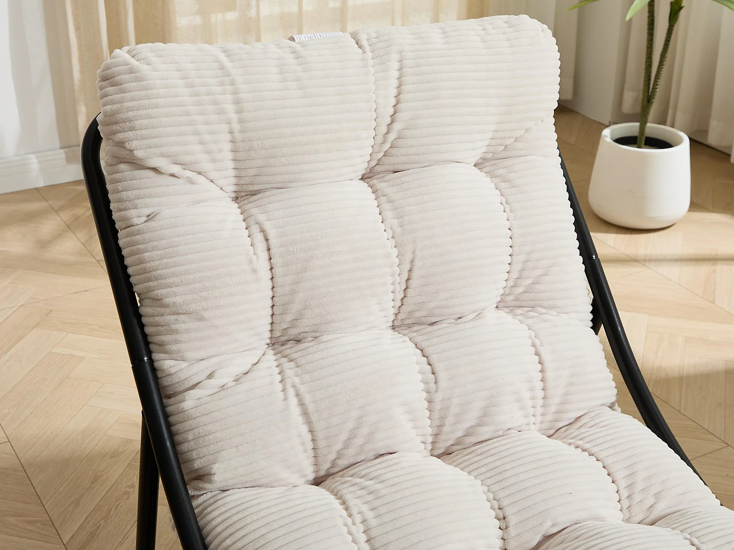Fauteuil extérieur en acier avec coussin, pouf offert, chaise de jardin moderne pour terrasse et balcon