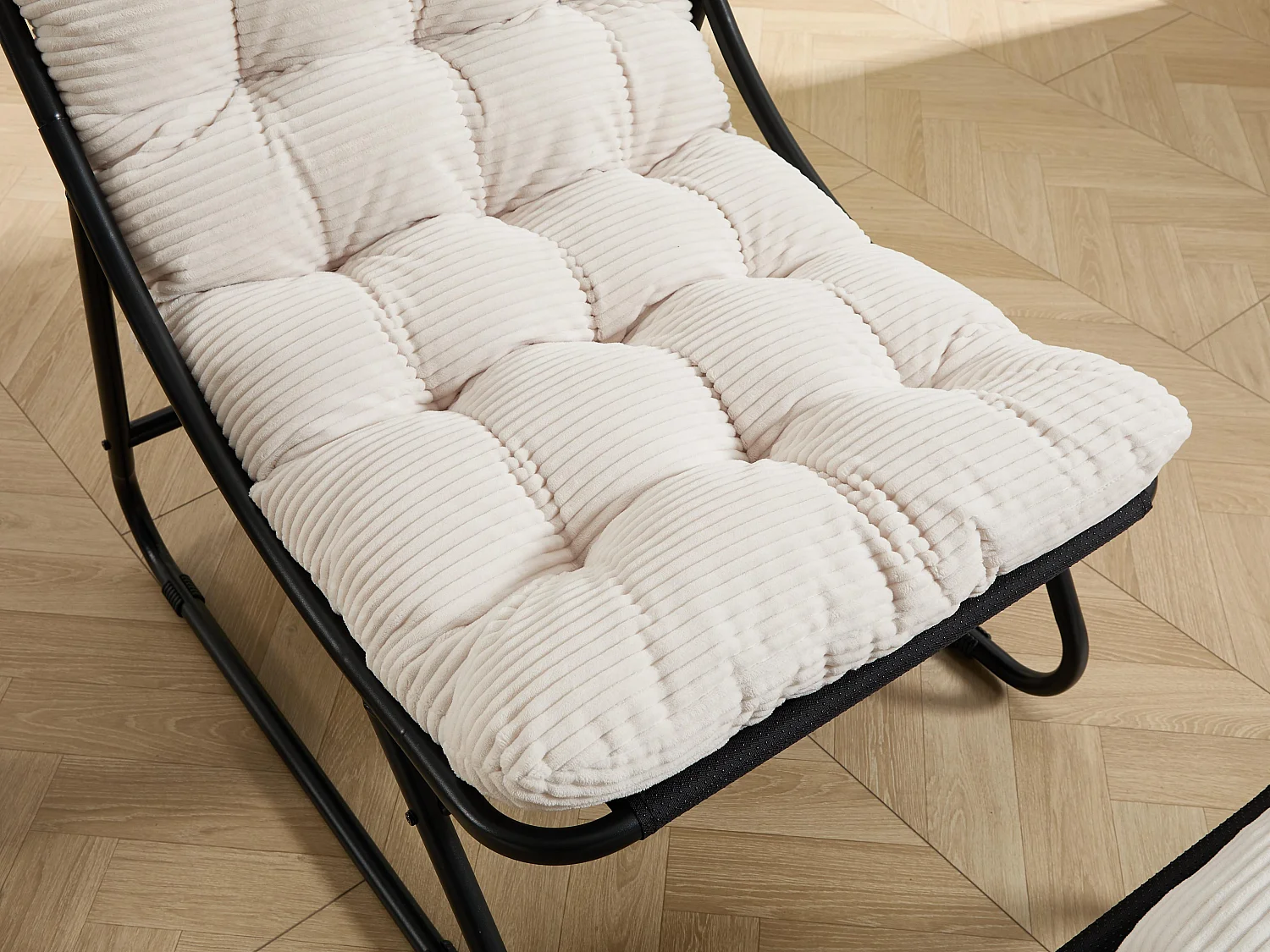 Fauteuil extérieur en acier avec coussin, pouf offert, chaise de jardin moderne pour terrasse et balcon