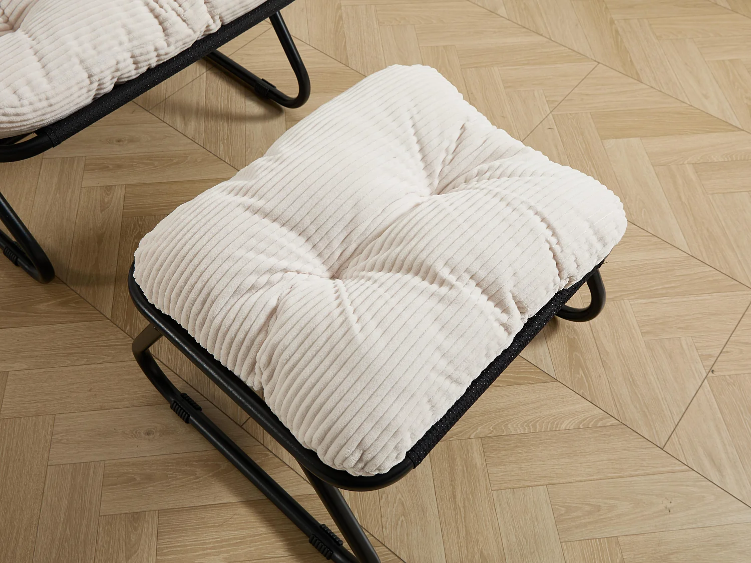 Fauteuil extérieur en acier avec coussin, pouf offert, chaise de jardin moderne pour terrasse et balcon