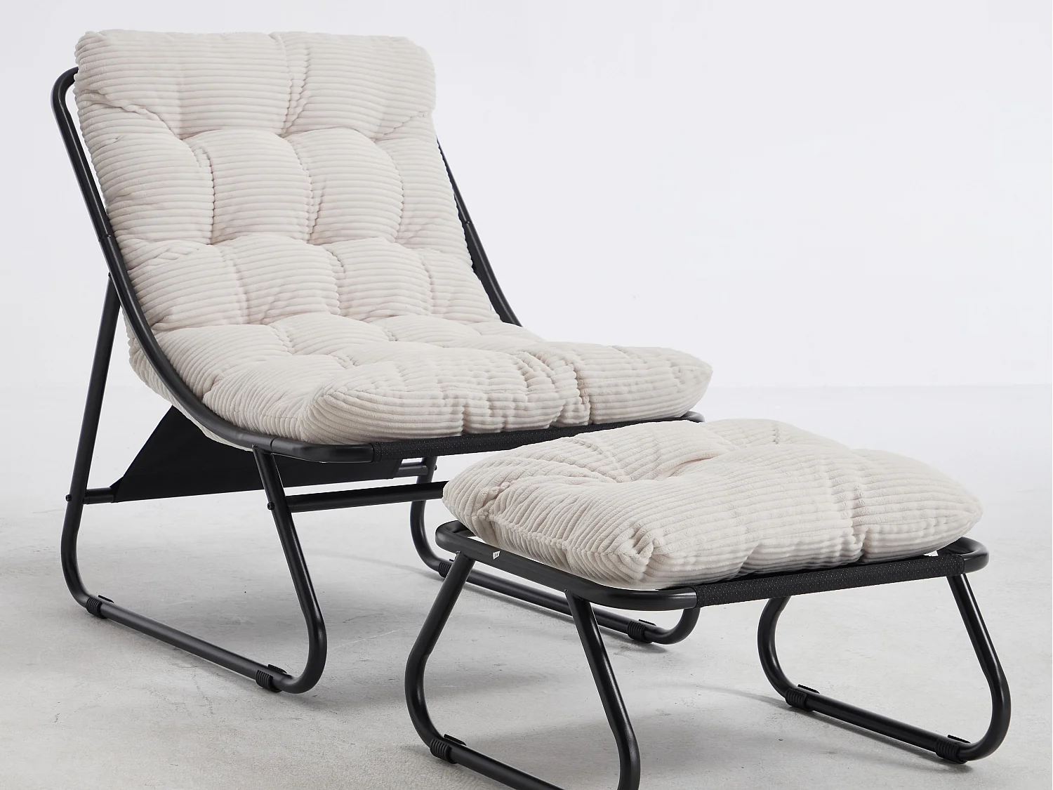 Fauteuil extérieur en acier avec coussin, pouf offert, chaise de jardin moderne pour terrasse et balcon