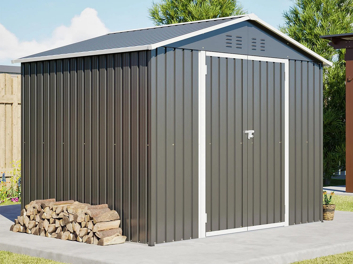 Abri de jardin métallique 240 x 180 cm – acier galvanisé, abri de rangement extérieur avec porte coulissante et ventilation