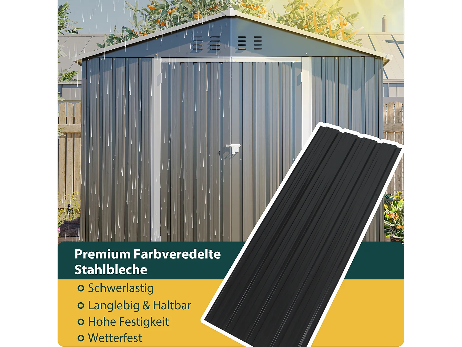 Abri de jardin métallique 240 x 180 cm – acier galvanisé, abri de rangement extérieur avec porte coulissante et ventilation
