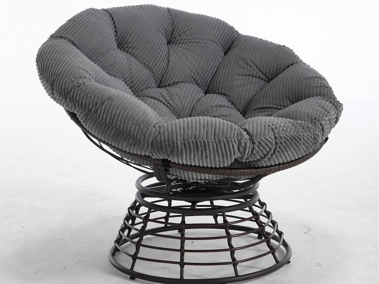 Papasan lounge stoel bohemien stijl, 360° draaibaar, eivormig van PE-rotan met dik kussen voor woonkamer en balkon