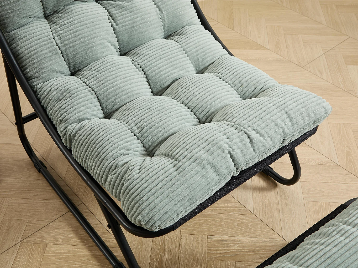 Fauteuil extérieur en acier avec coussin, pouf offert, chaise de jardin moderne pour terrasse et balcon