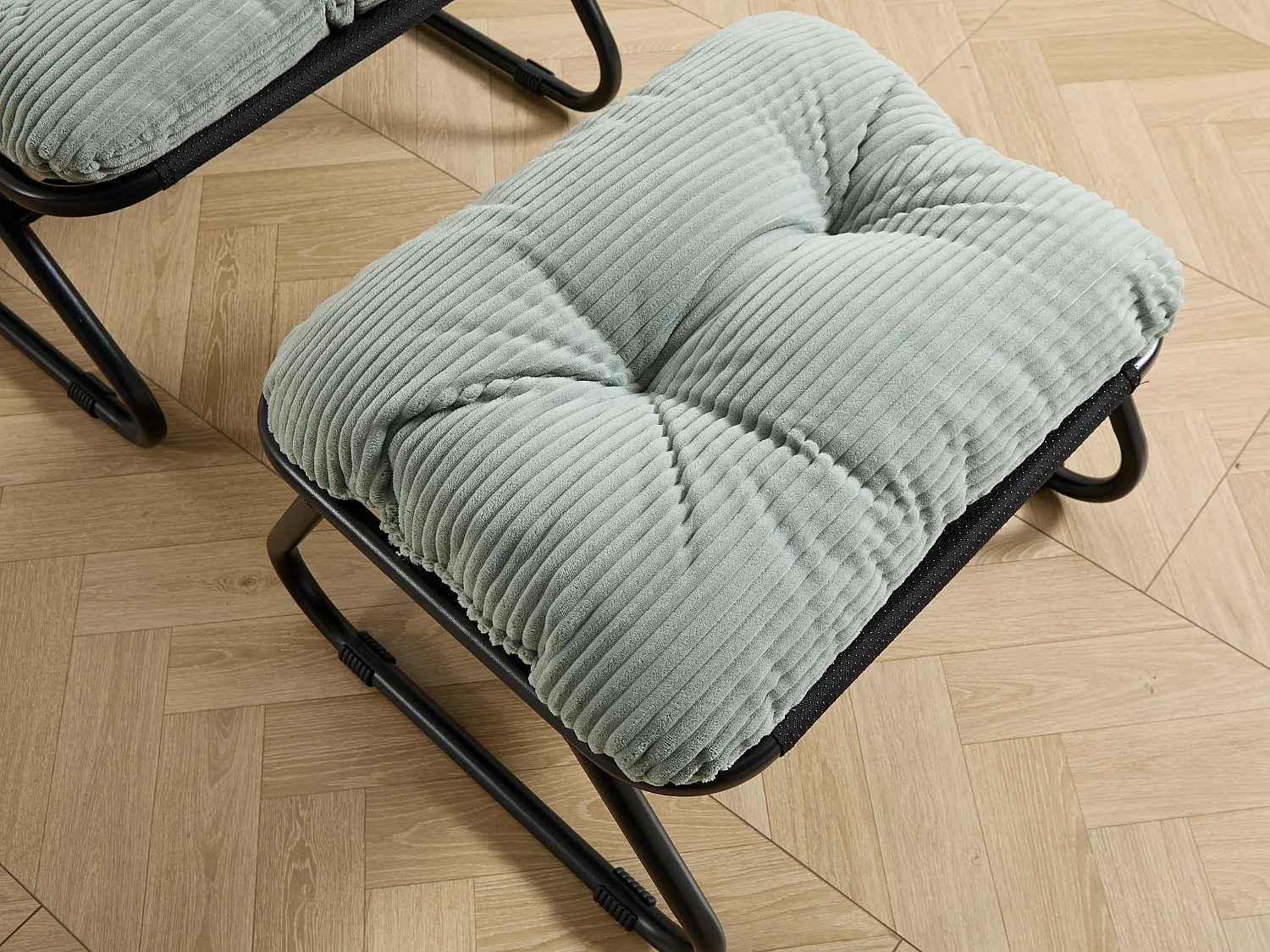 Fauteuil extérieur en acier avec coussin, pouf offert, chaise de jardin moderne pour terrasse et balcon