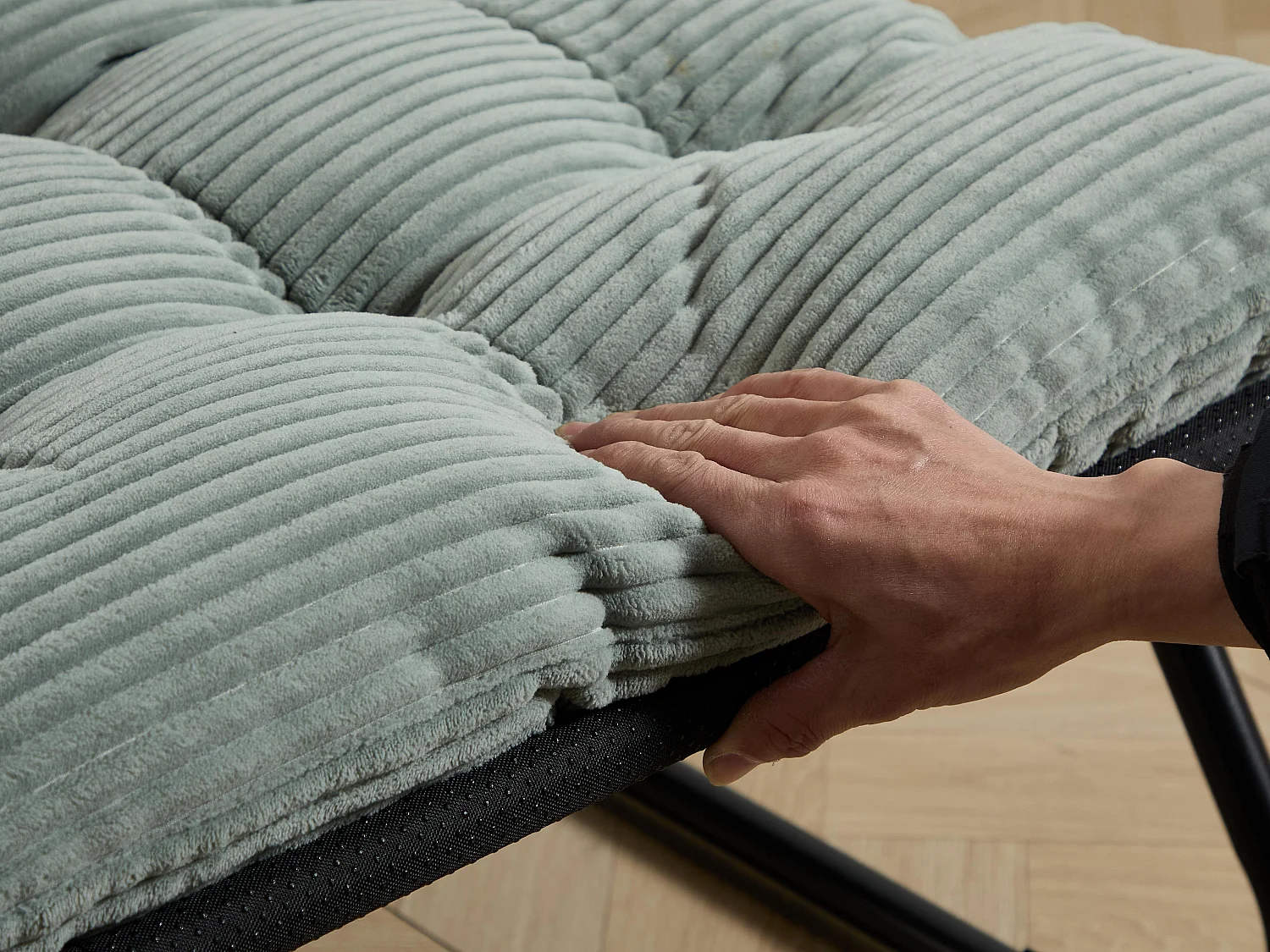 Fauteuil extérieur en acier avec coussin, pouf offert, chaise de jardin moderne pour terrasse et balcon