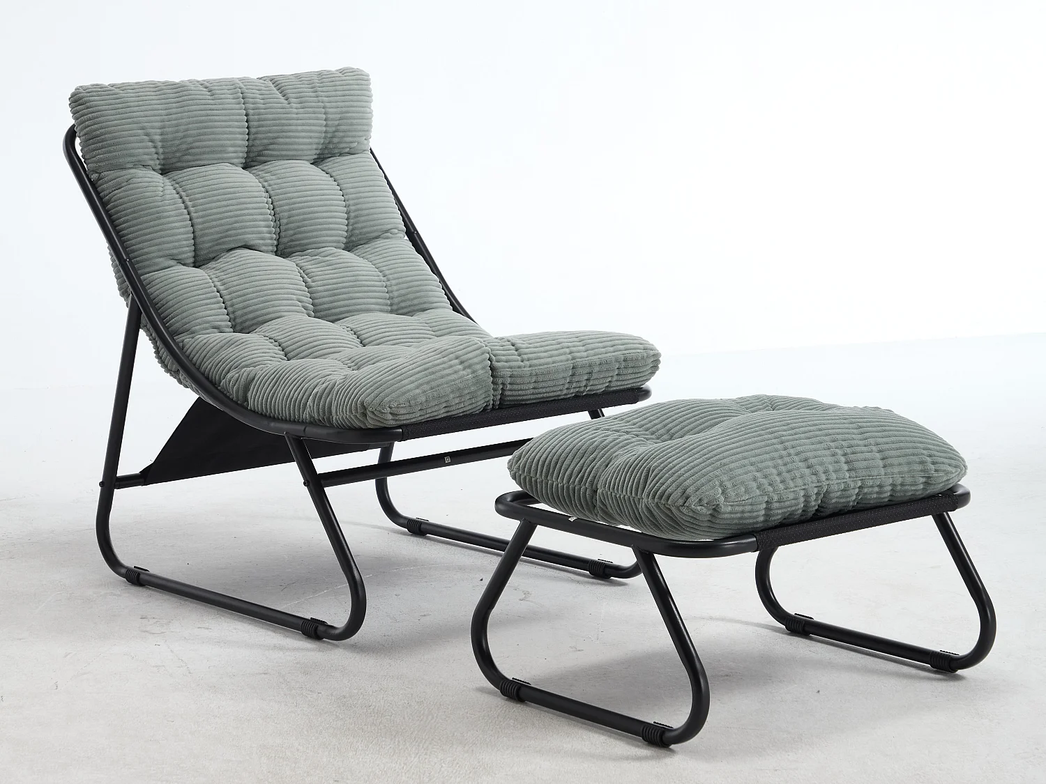 Fauteuil extérieur en acier avec coussin, pouf offert, chaise de jardin moderne pour terrasse et balcon