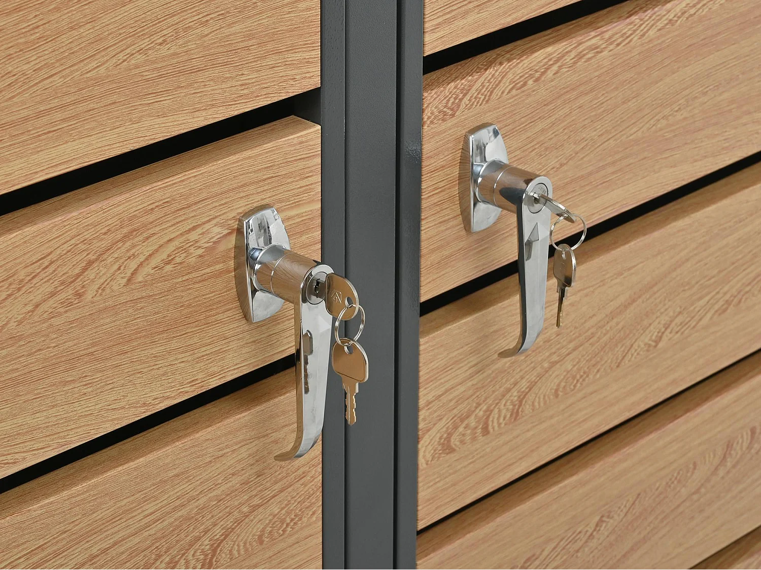 Abri poubelle jardin design 4 portes double bac tri avec jardinière intégrée, acier galvanisé et bois, 264x124,5x80 cm