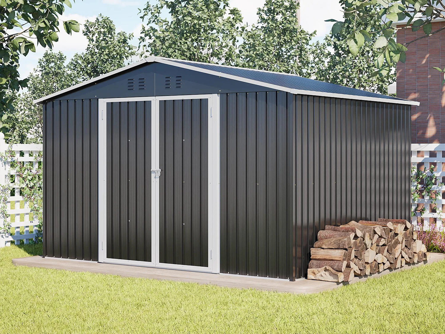Abri de jardin métallique 240 x 300 cm – acier galvanisé, grand abri de rangement extérieur avec porte coulissante et ventilation