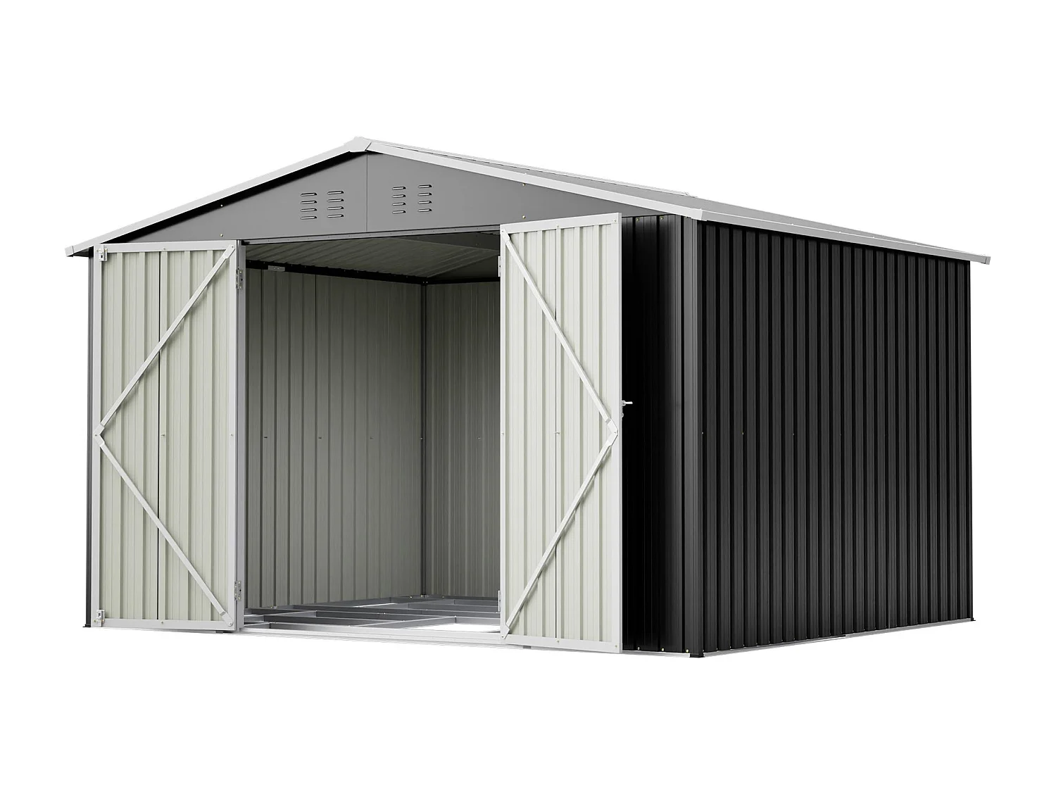 Abri de jardin métallique 240 x 300 cm – acier galvanisé, grand abri de rangement extérieur avec porte coulissante et ventilation
