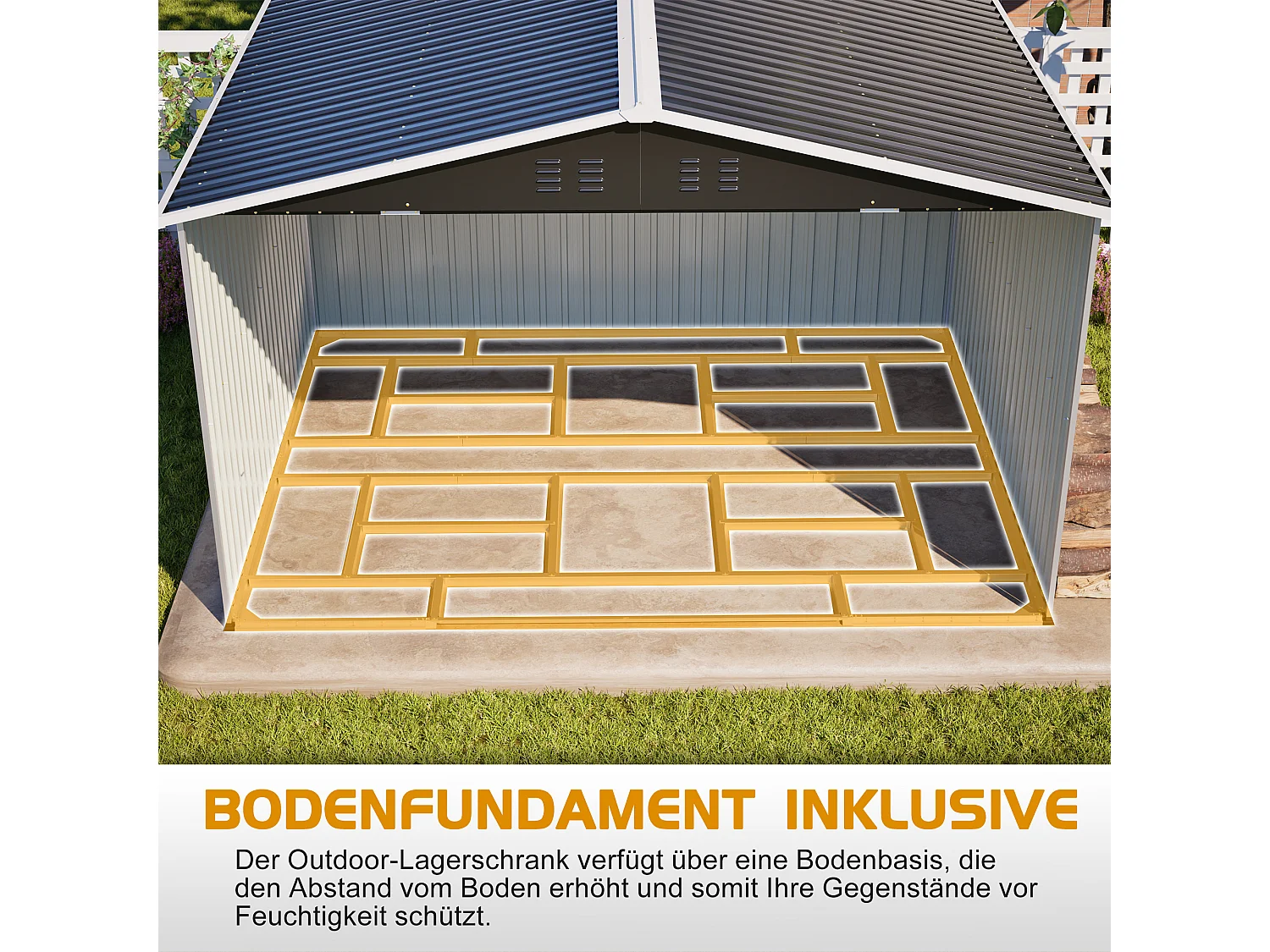 Abri de jardin métallique 240 x 300 cm – acier galvanisé, grand abri de rangement extérieur avec porte coulissante et ventilation