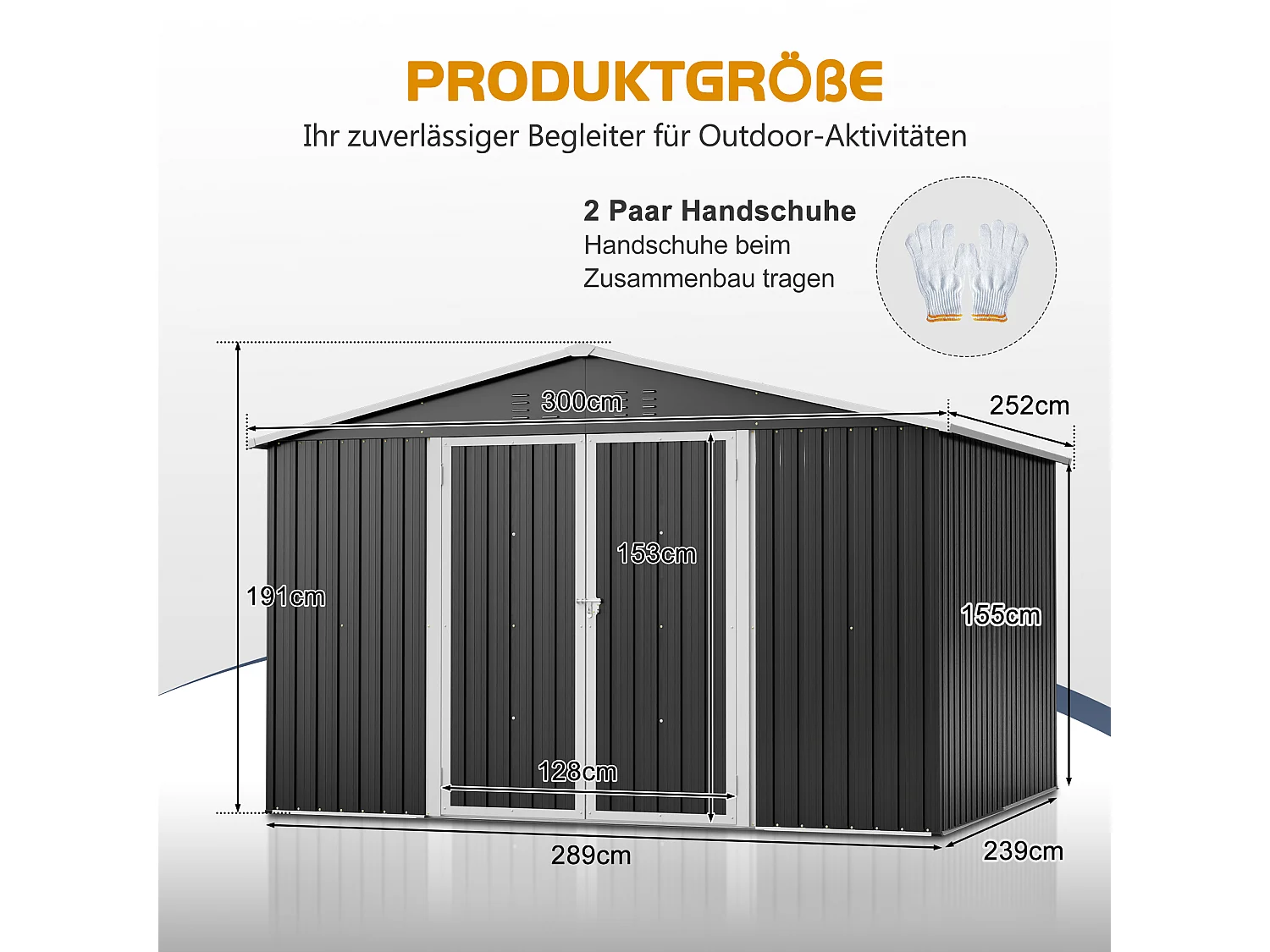 Abri de jardin métallique 240 x 300 cm – acier galvanisé, grand abri de rangement extérieur avec porte coulissante et ventilation