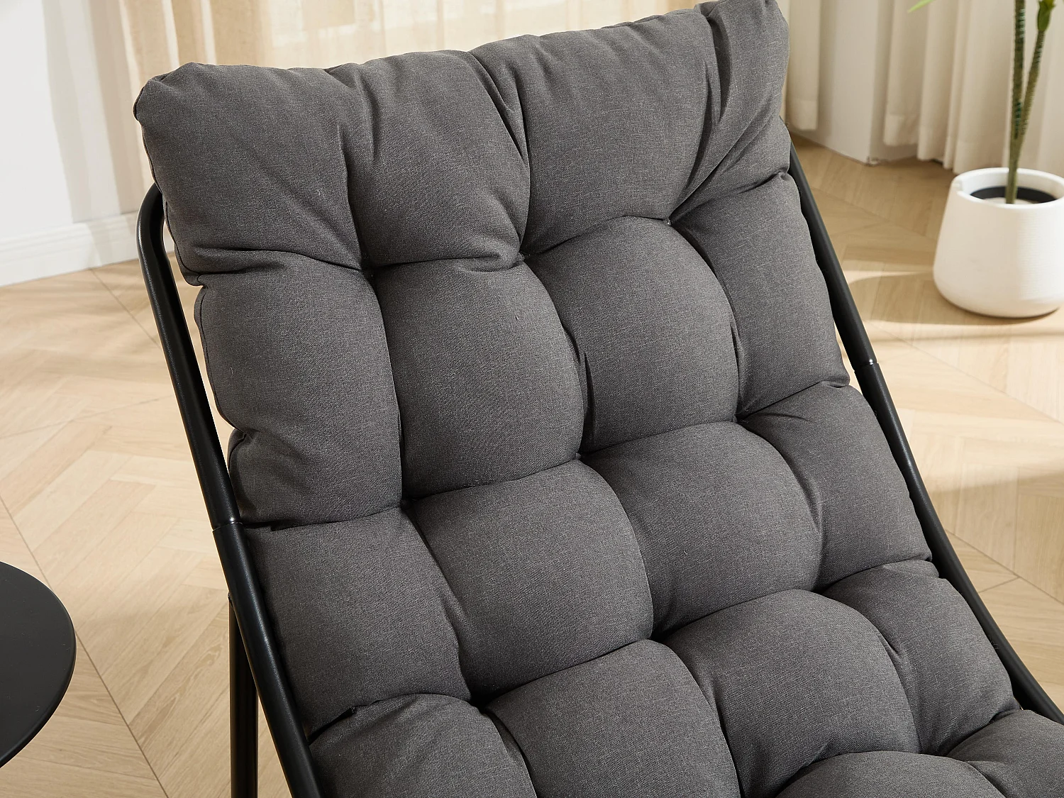 Fauteuil extérieur en acier avec coussin, pouf offert, chaise de jardin moderne pour terrasse et balcon