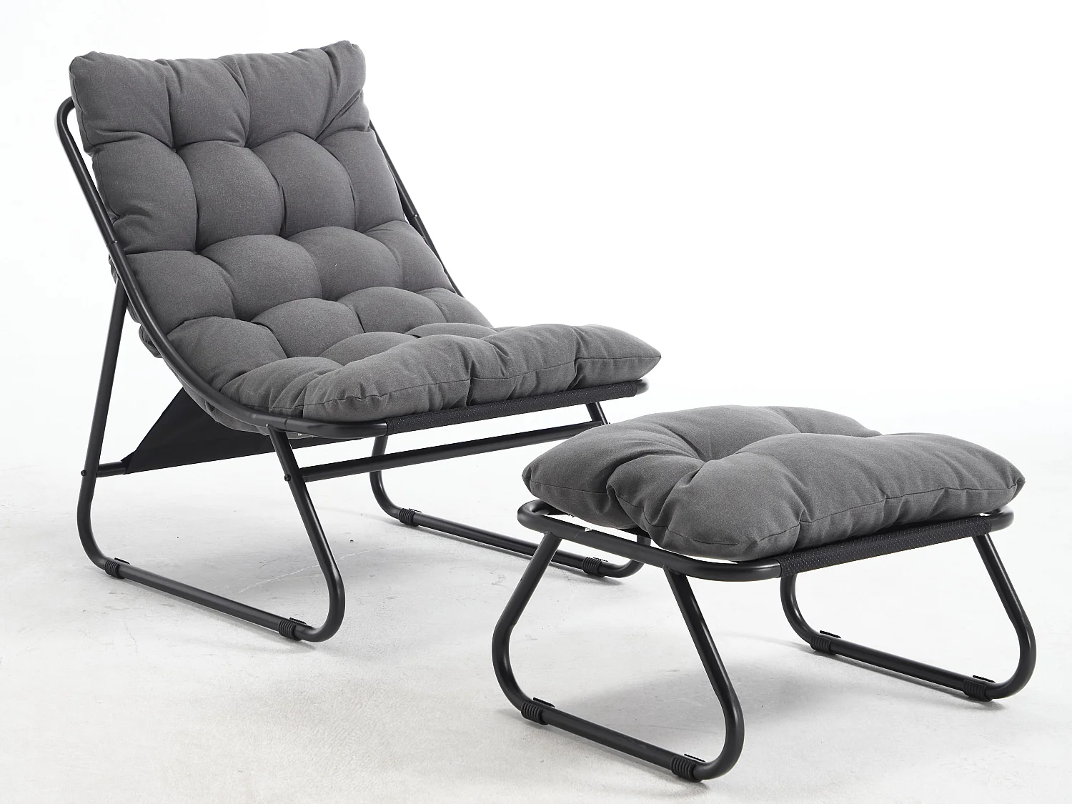 Fauteuil extérieur en acier avec coussin, pouf offert, chaise de jardin moderne pour terrasse et balcon