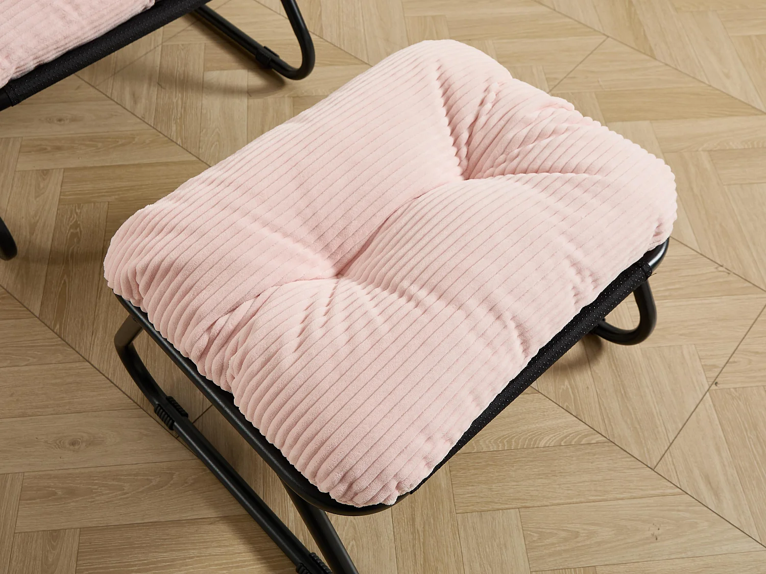 Fauteuil extérieur en acier avec coussin, pouf offert, chaise de jardin moderne pour terrasse et balcon
