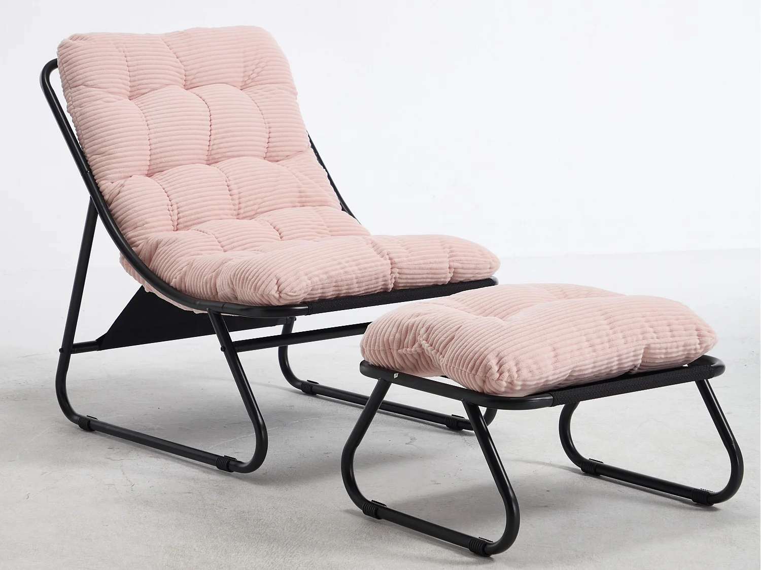 Fauteuil extérieur en acier avec coussin, pouf offert, chaise de jardin moderne pour terrasse et balcon