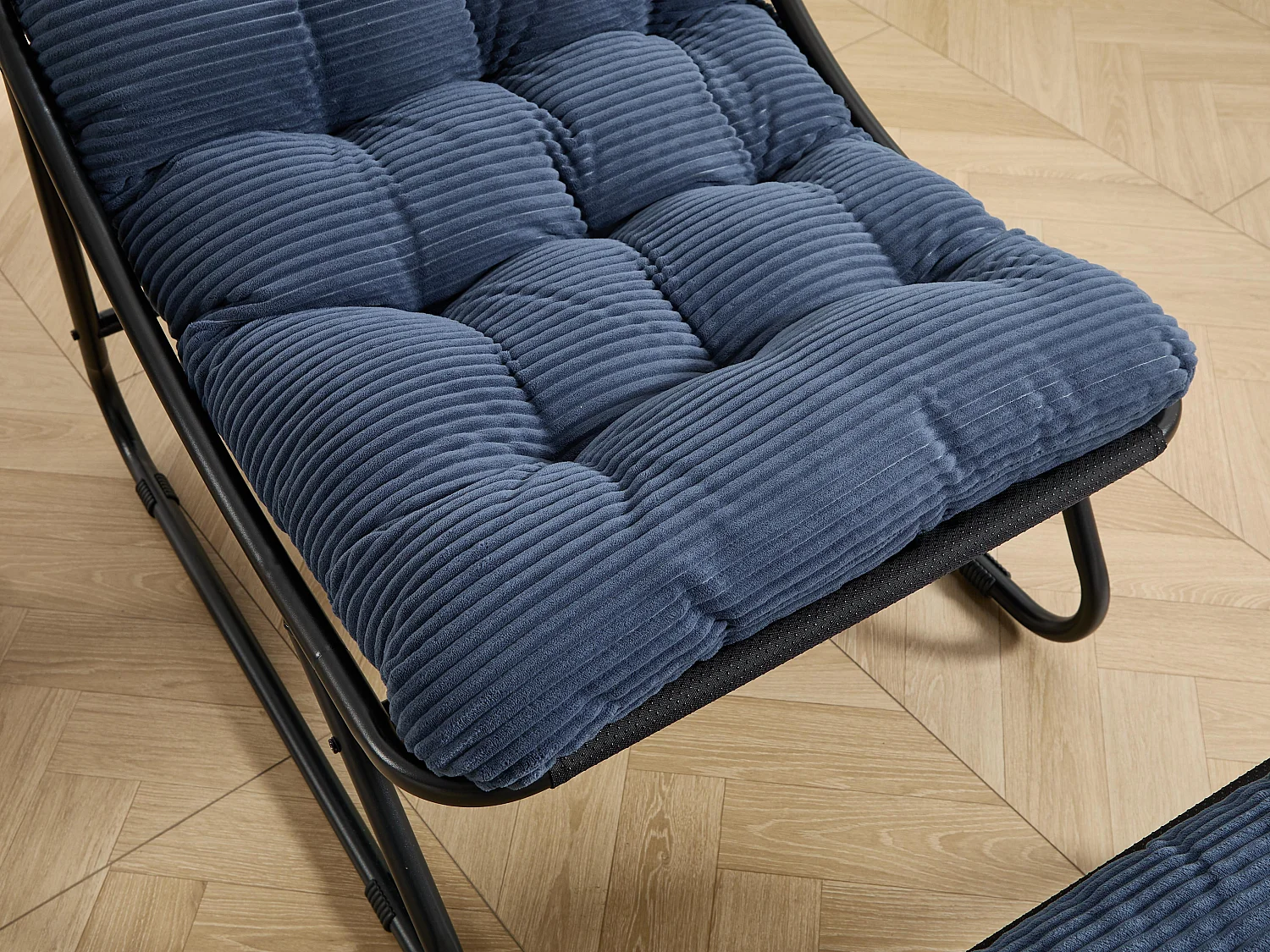 Fauteuil extérieur en acier avec coussin, pouf offert, chaise de jardin moderne pour terrasse et balcon