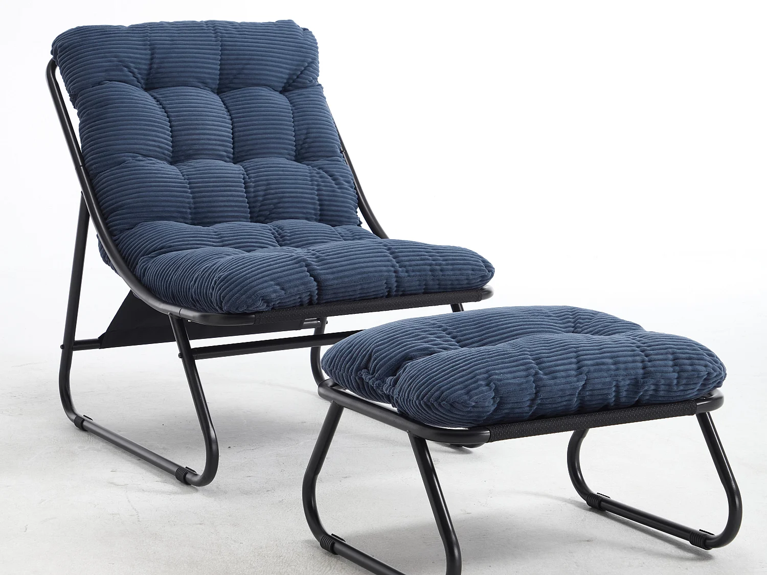 Fauteuil extérieur en acier avec coussin, pouf offert, chaise de jardin moderne pour terrasse et balcon