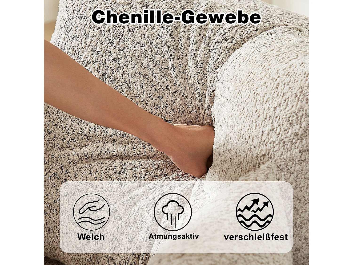 Canapé Compressé Modulable en Tissu Chenille avec Méridienne Réversible, Confort Moelleux Beige
