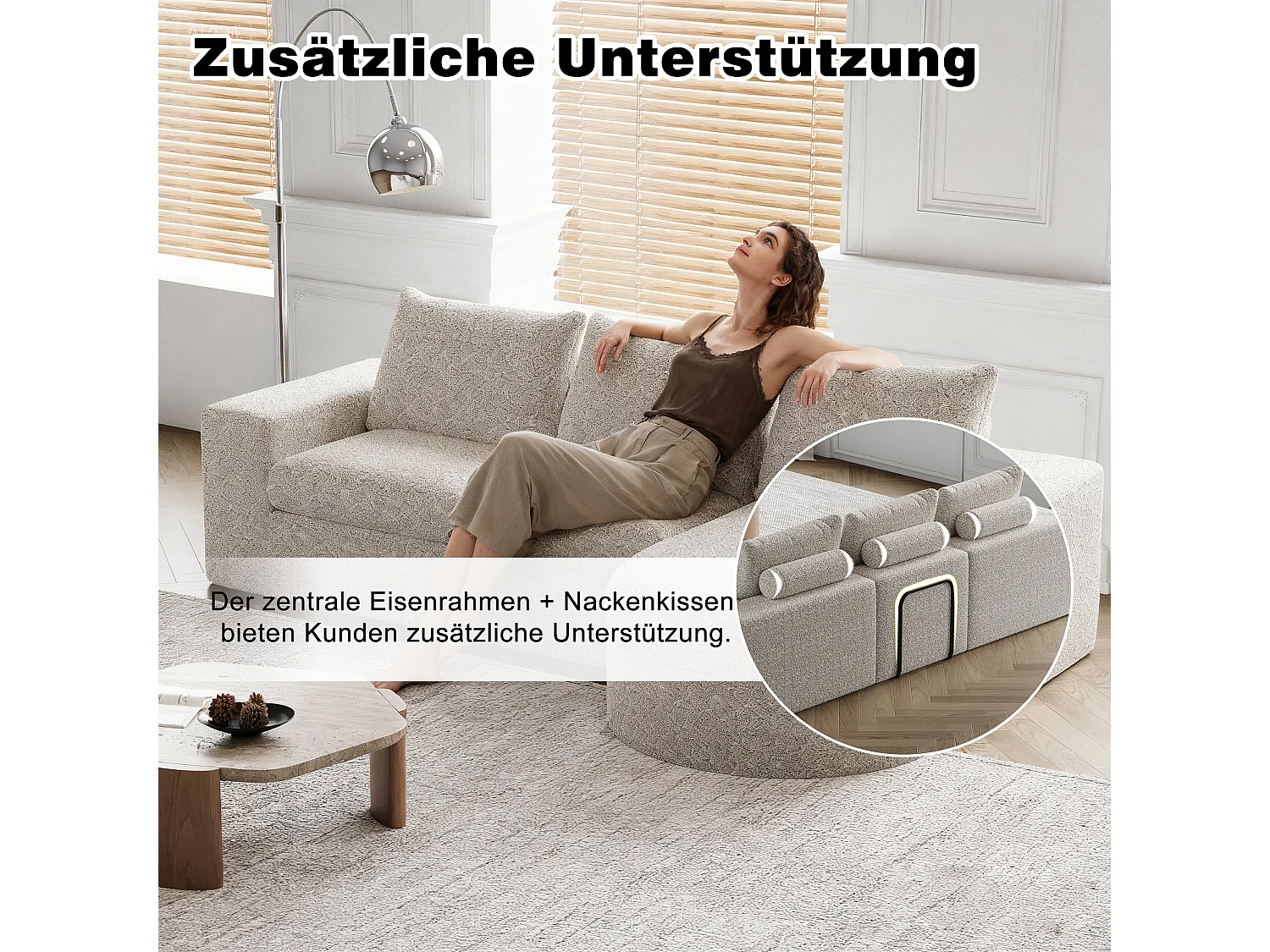 Canapé 4 places réversible en tissu chenille beige