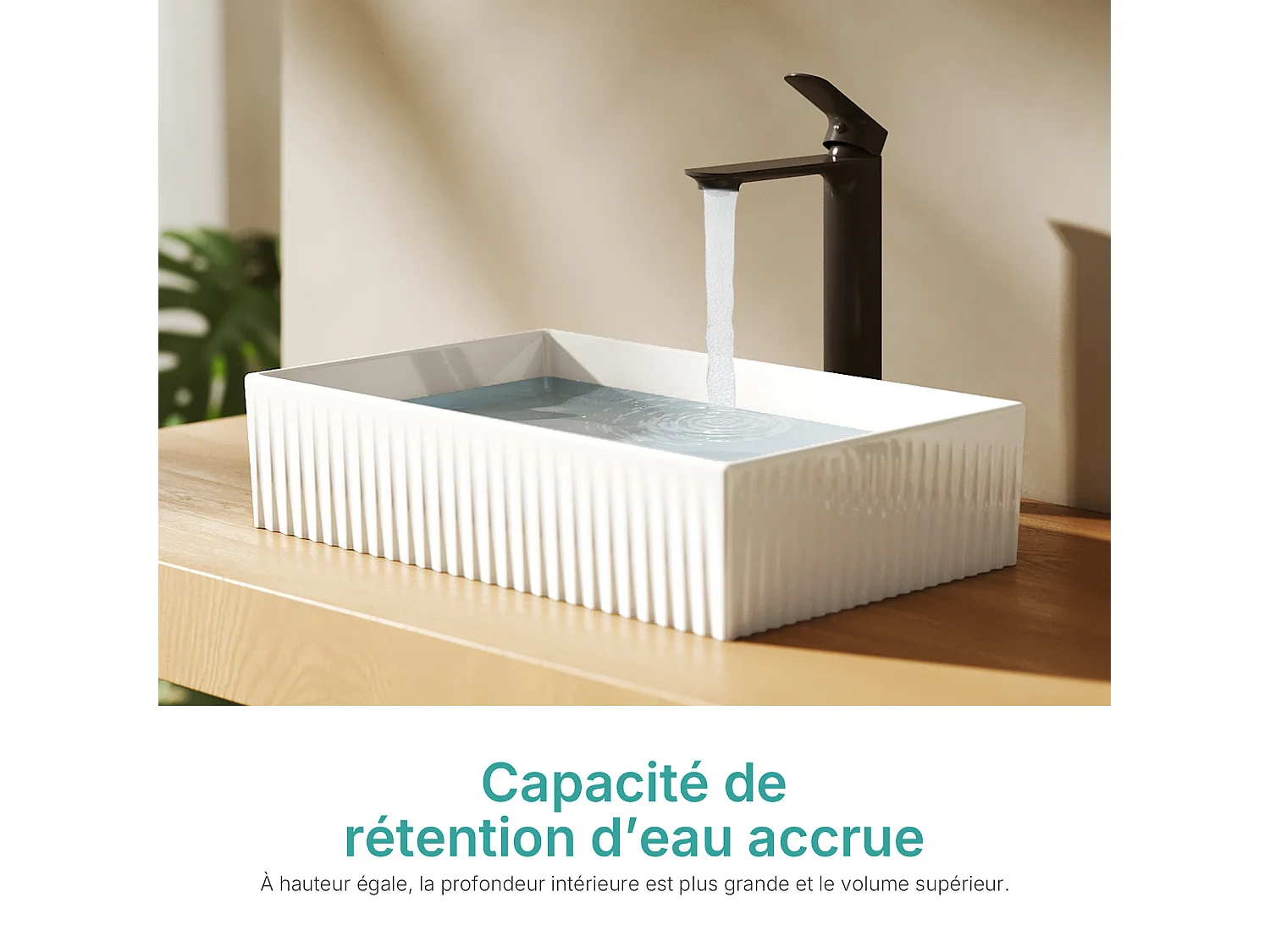 EMKE Vasque à poser rectangulaire en céramique blanche avec reliefs 45x32x11 cm