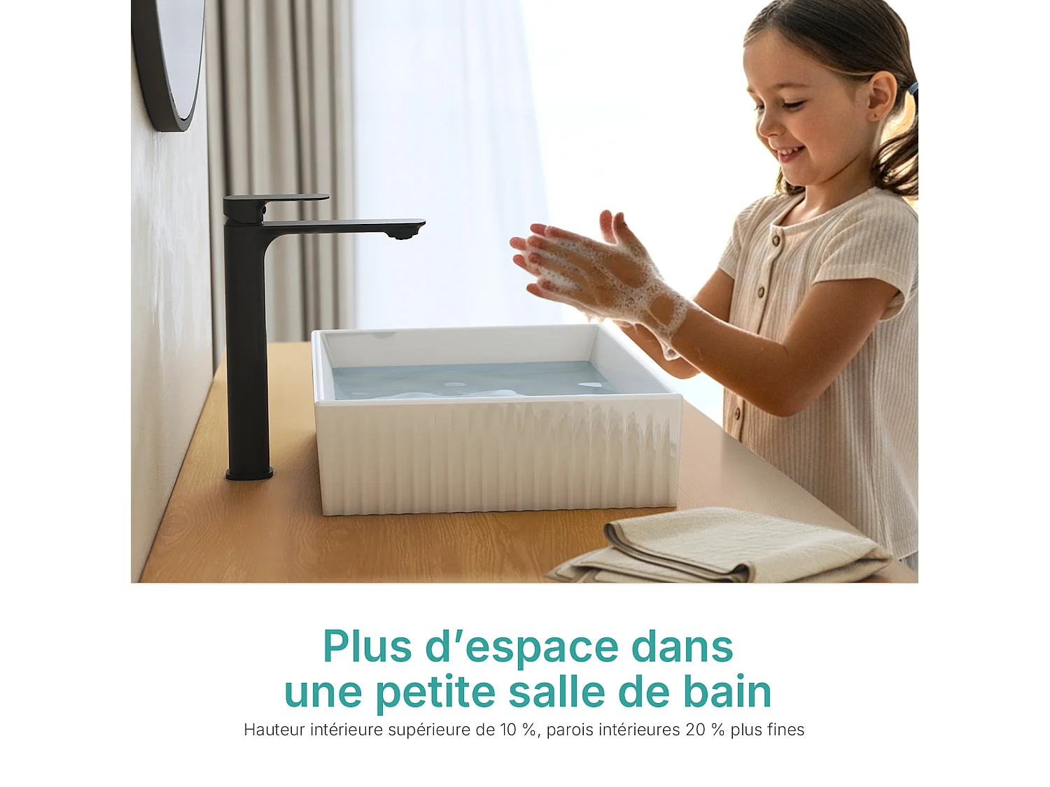 EMKE Vasque à poser rectangulaire en céramique blanche avec reliefs 45x32x11 cm