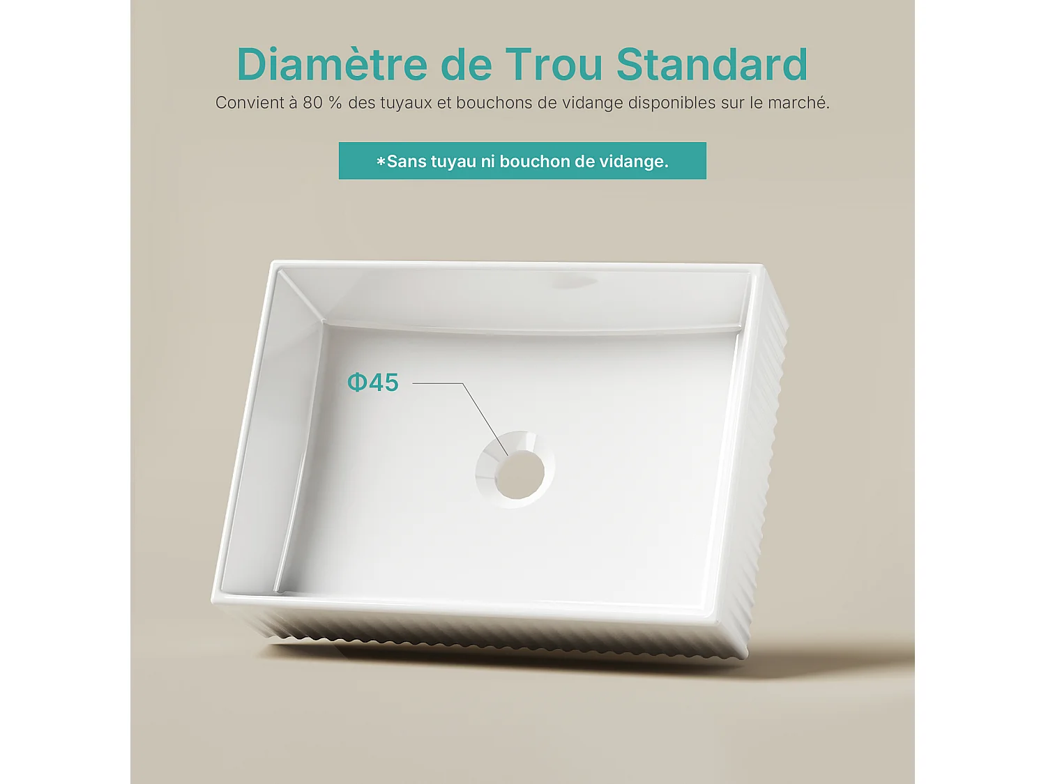 EMKE Vasque à poser rectangulaire en céramique blanche avec reliefs 45x32x11 cm