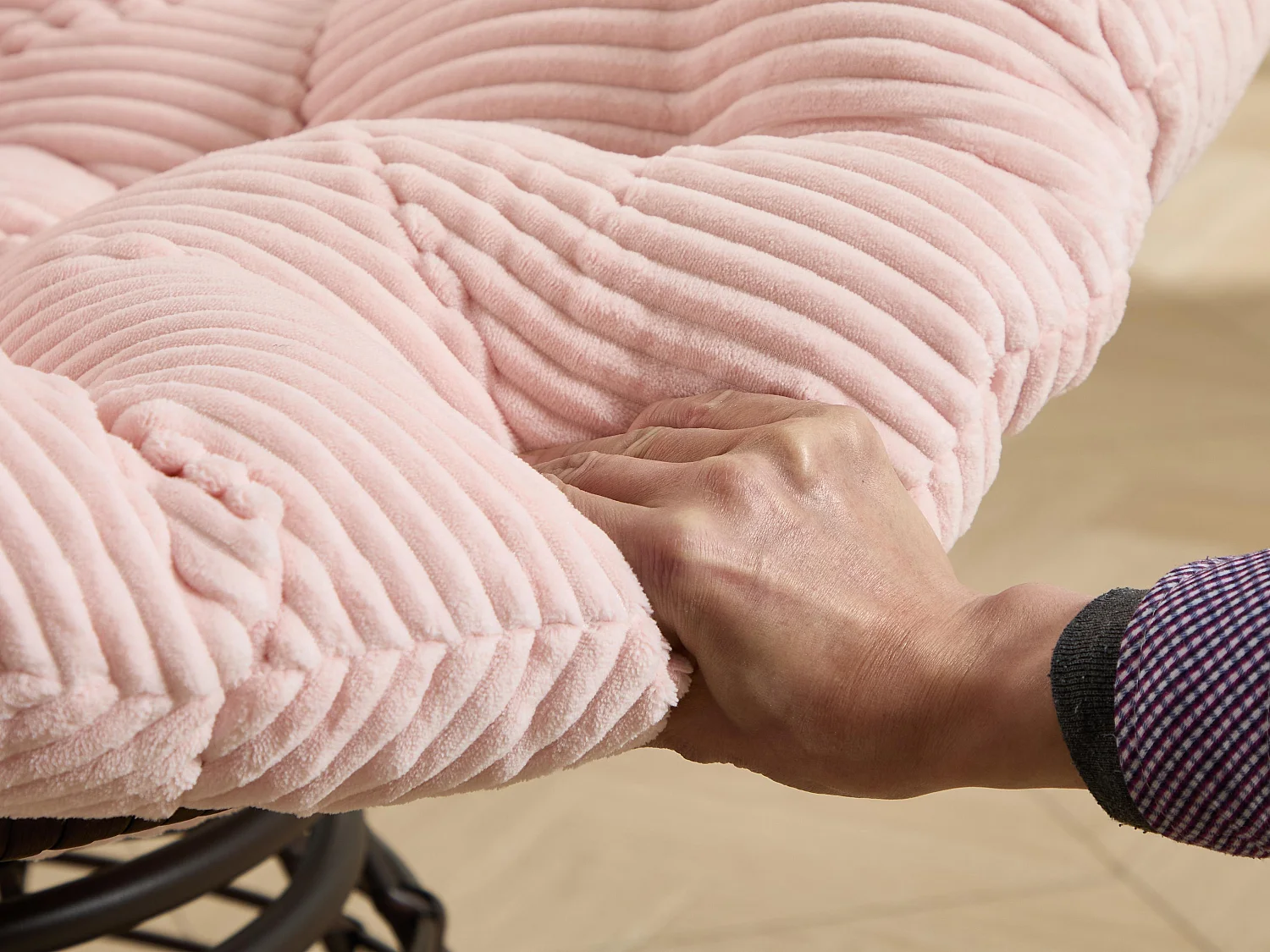 Fauteuil lounge papasan style bohème, pivotant 360° forme œuf en rotin PE avec coussin épais pour salon et balcon