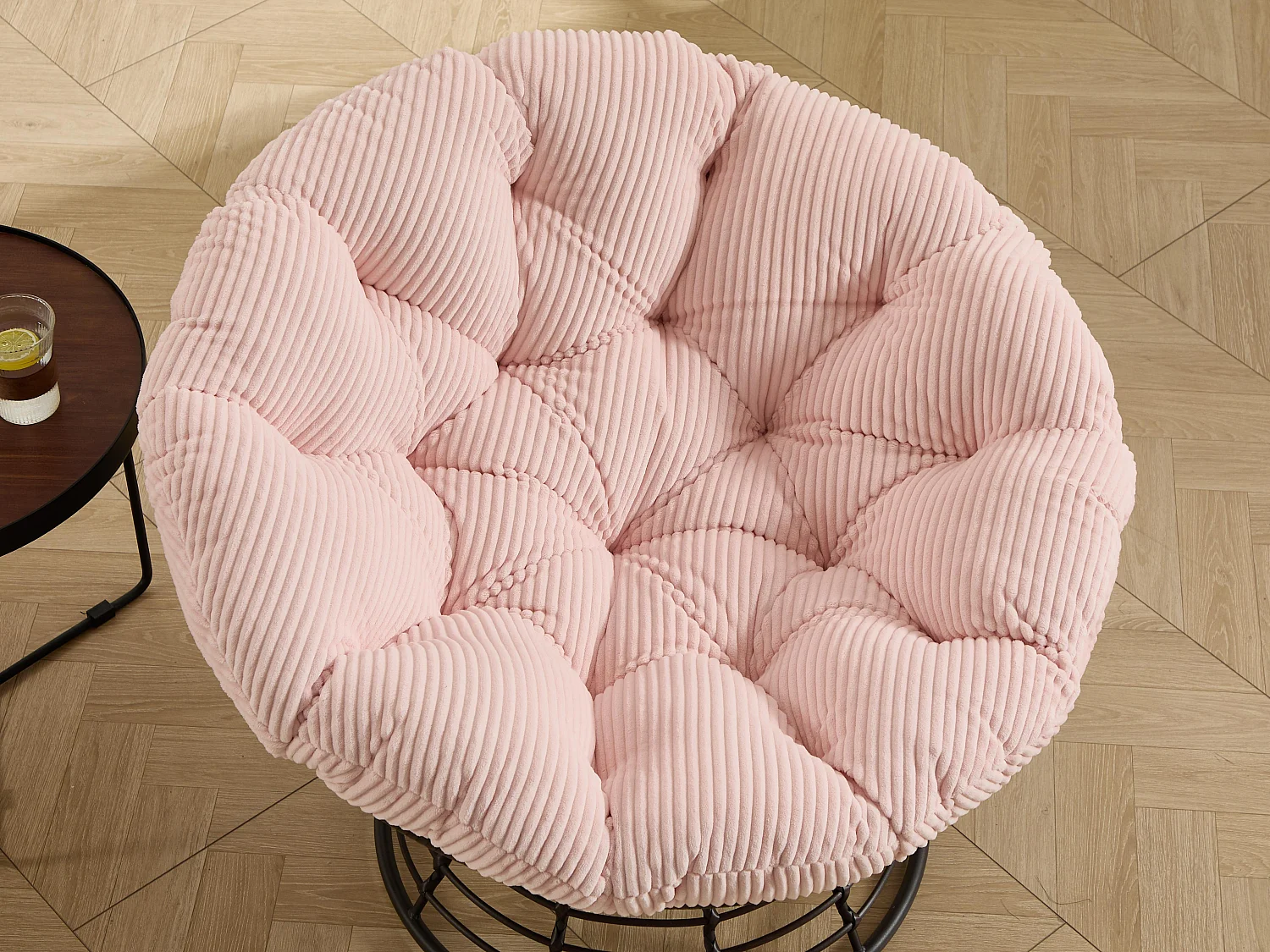 Fauteuil lounge papasan style bohème, pivotant 360° forme œuf en rotin PE avec coussin épais pour salon et balcon