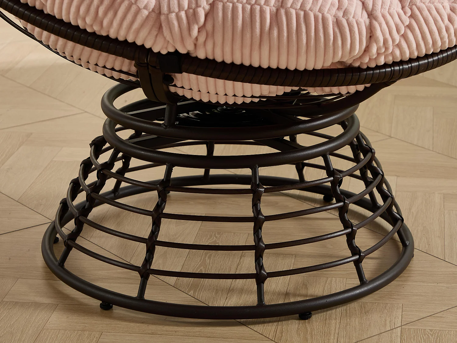 Fauteuil lounge papasan style bohème, pivotant 360° forme œuf en rotin PE avec coussin épais pour salon et balcon